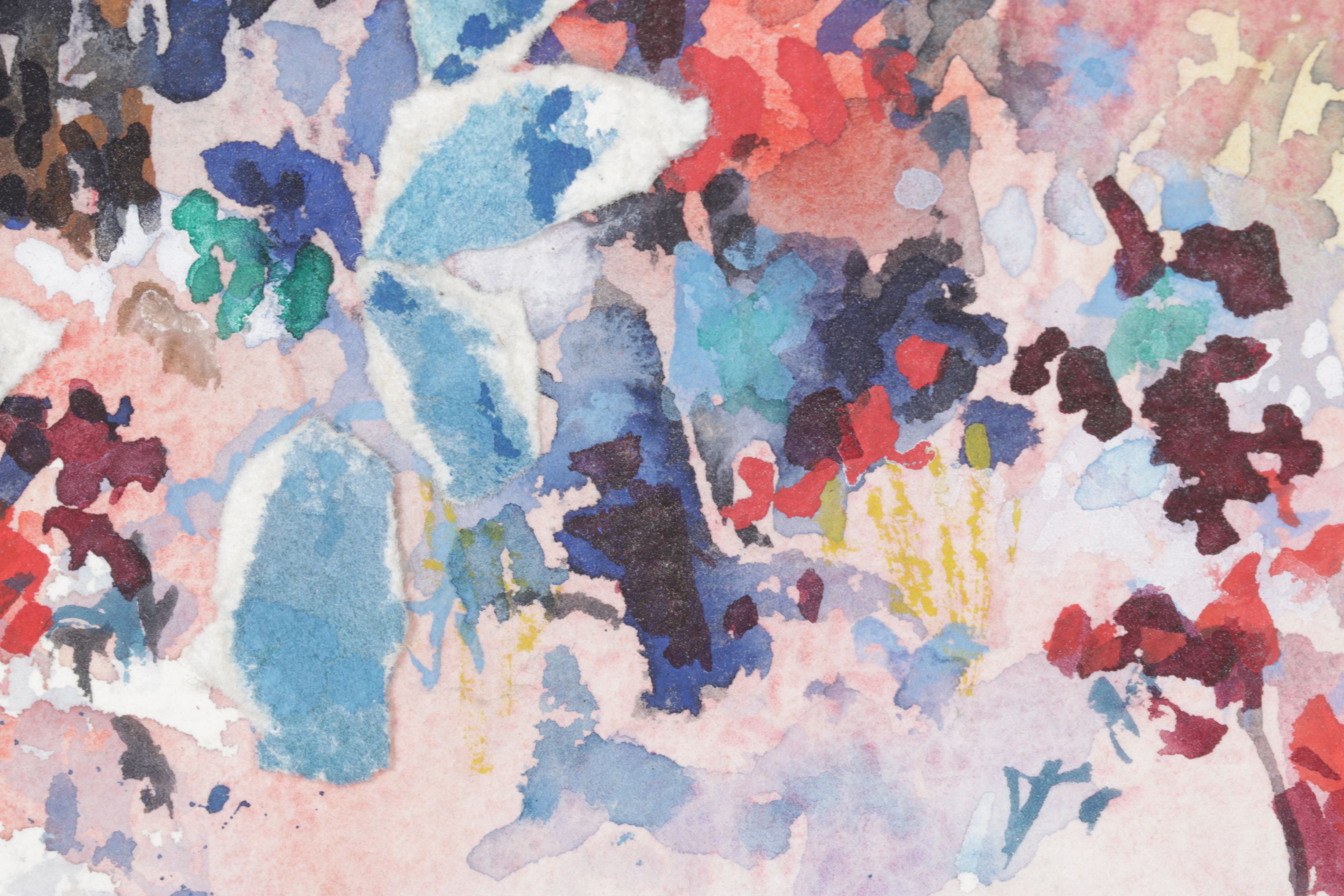 Harry Ahysen Watercolor Painting of Flowers in Sunset, Late 20th Century