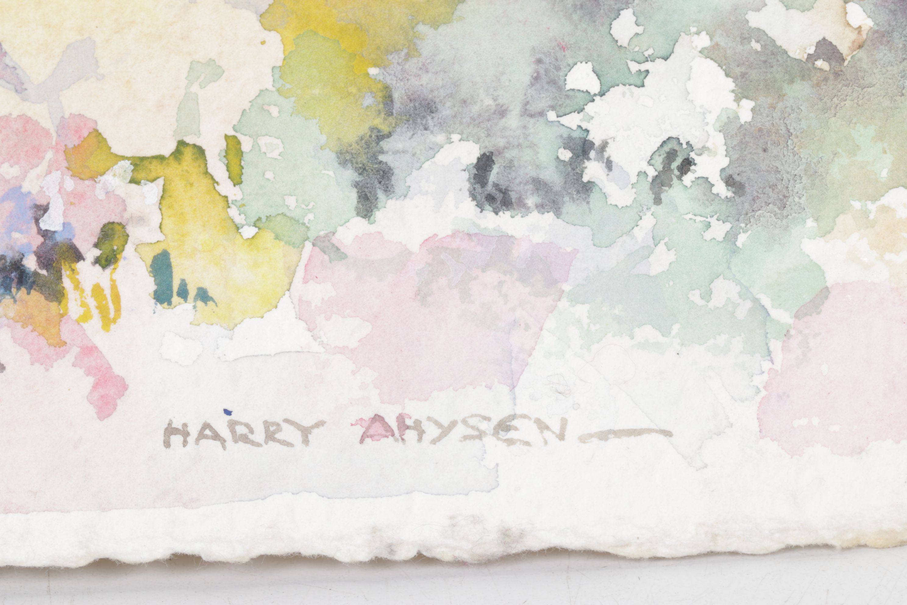 Harry Ahysen Watercolor Painting of Flowers in Sunset, Late 20th Century