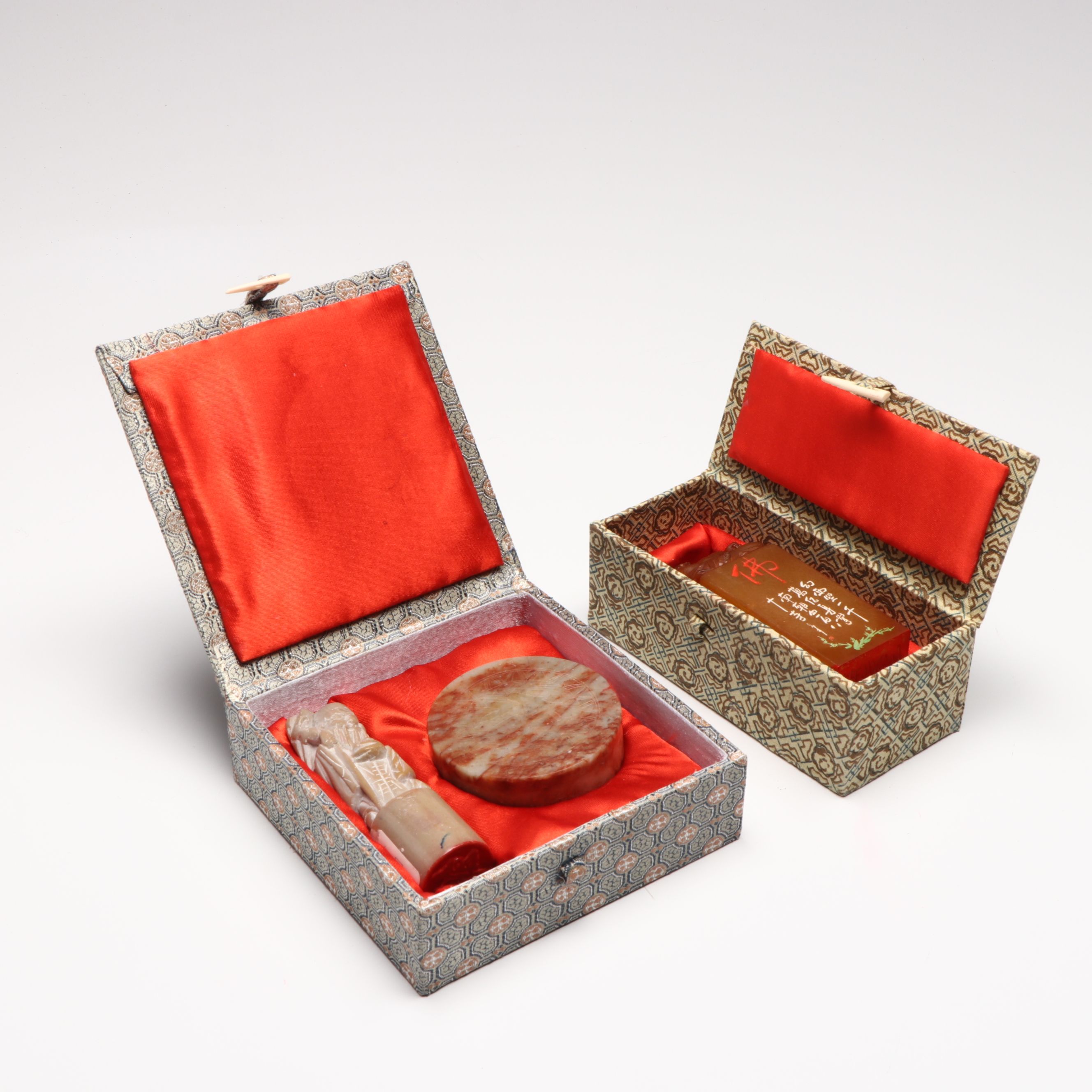 Budai and Standing Man Carved Soapstone Chop Seals