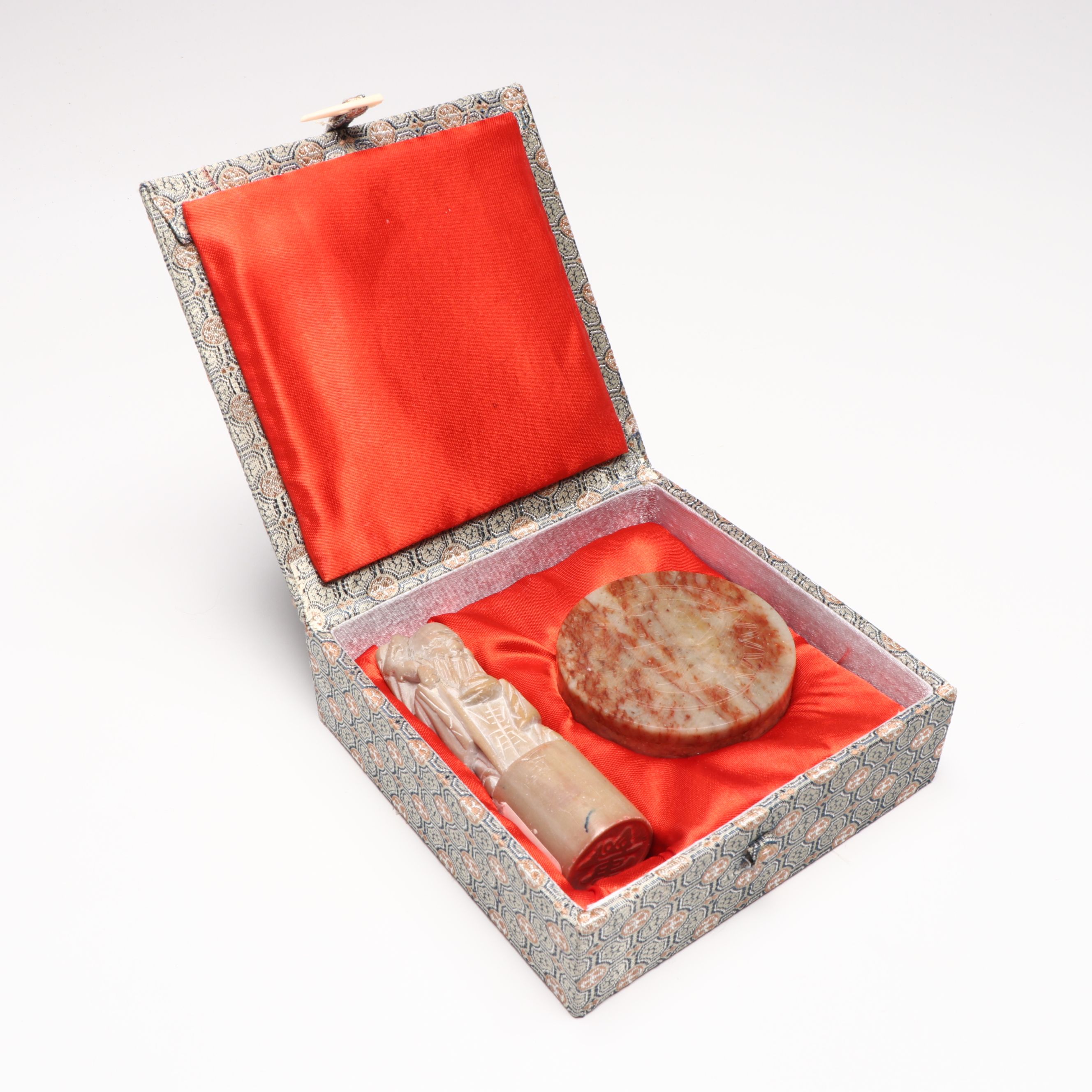 Budai and Standing Man Carved Soapstone Chop Seals