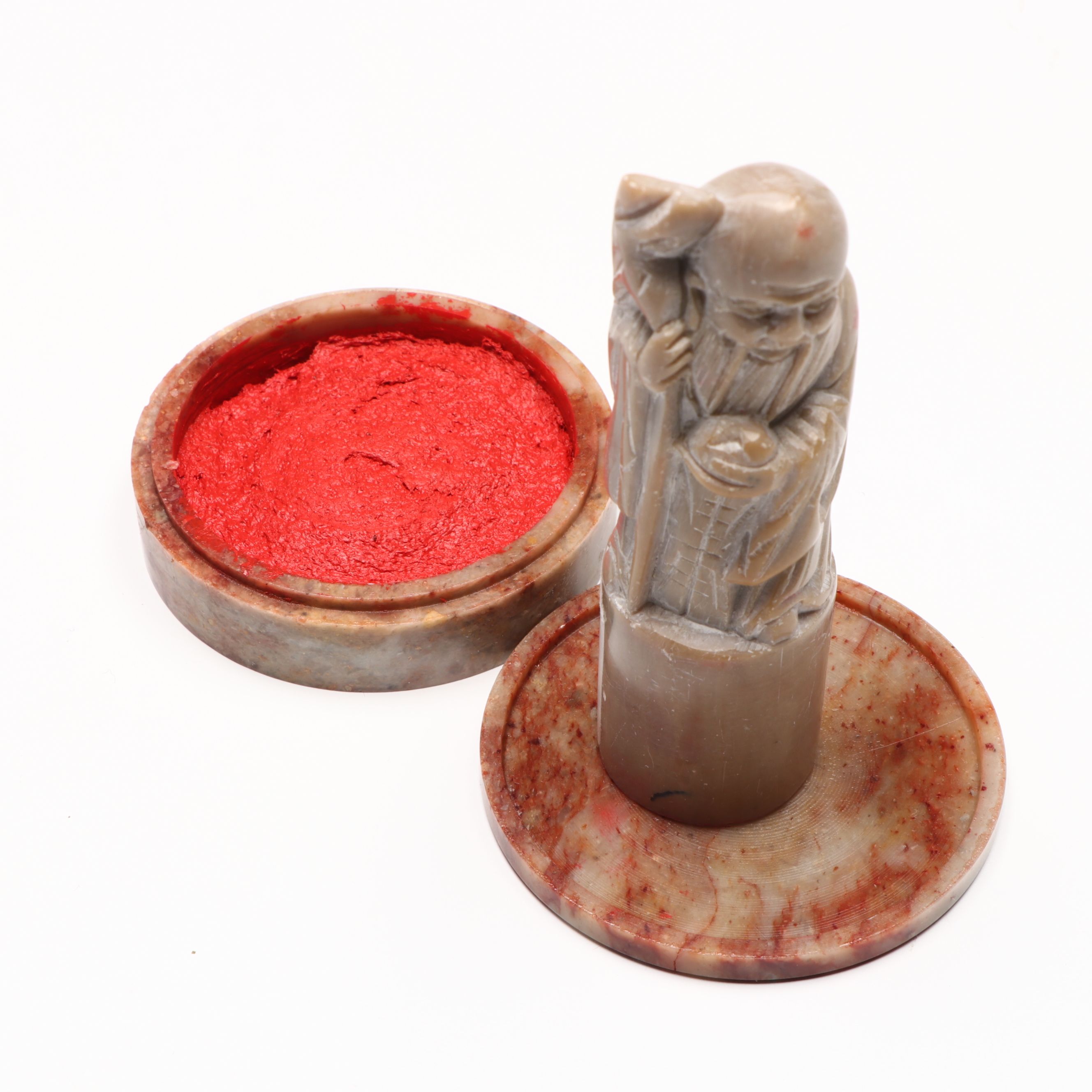 Budai and Standing Man Carved Soapstone Chop Seals