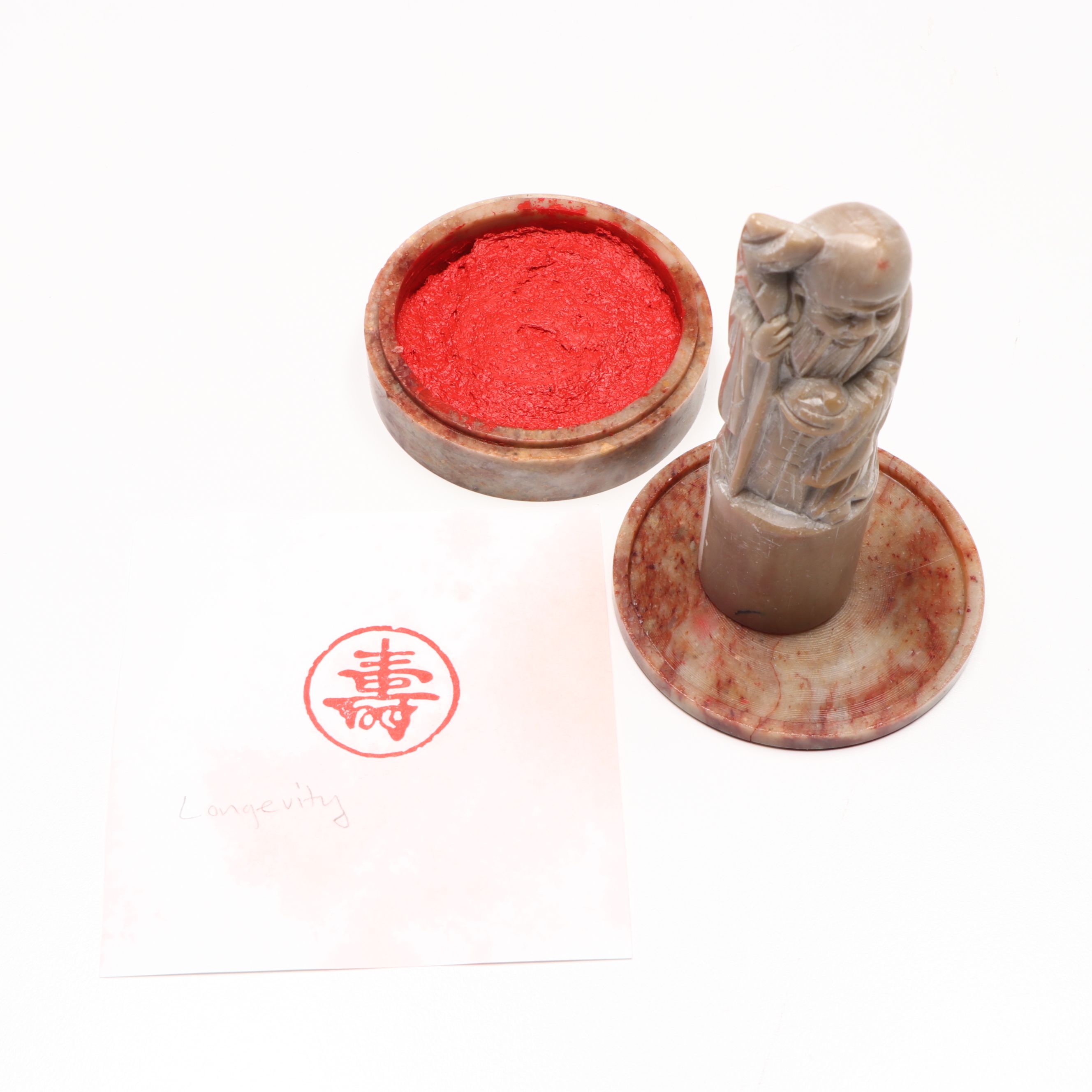 Budai and Standing Man Carved Soapstone Chop Seals