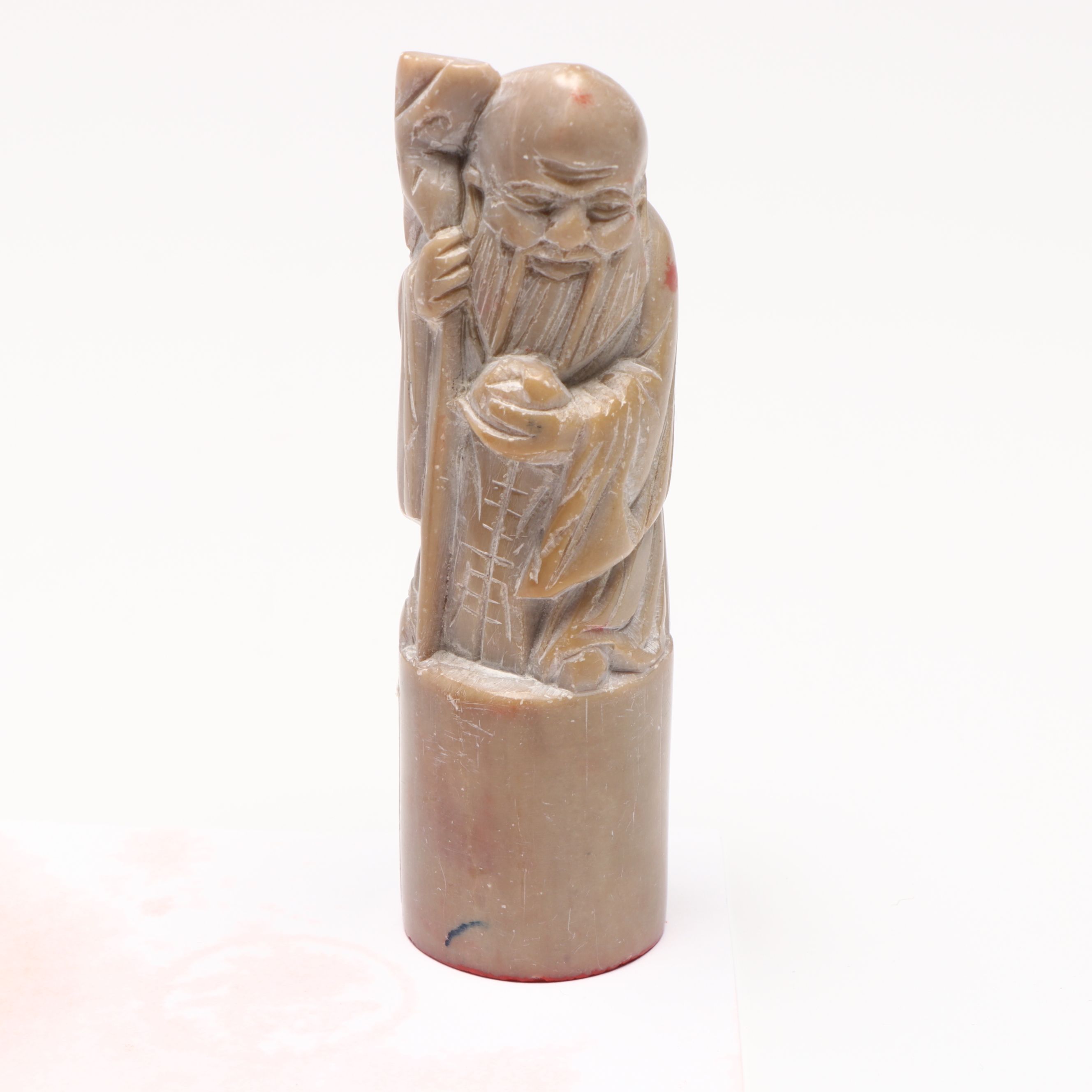 Budai and Standing Man Carved Soapstone Chop Seals