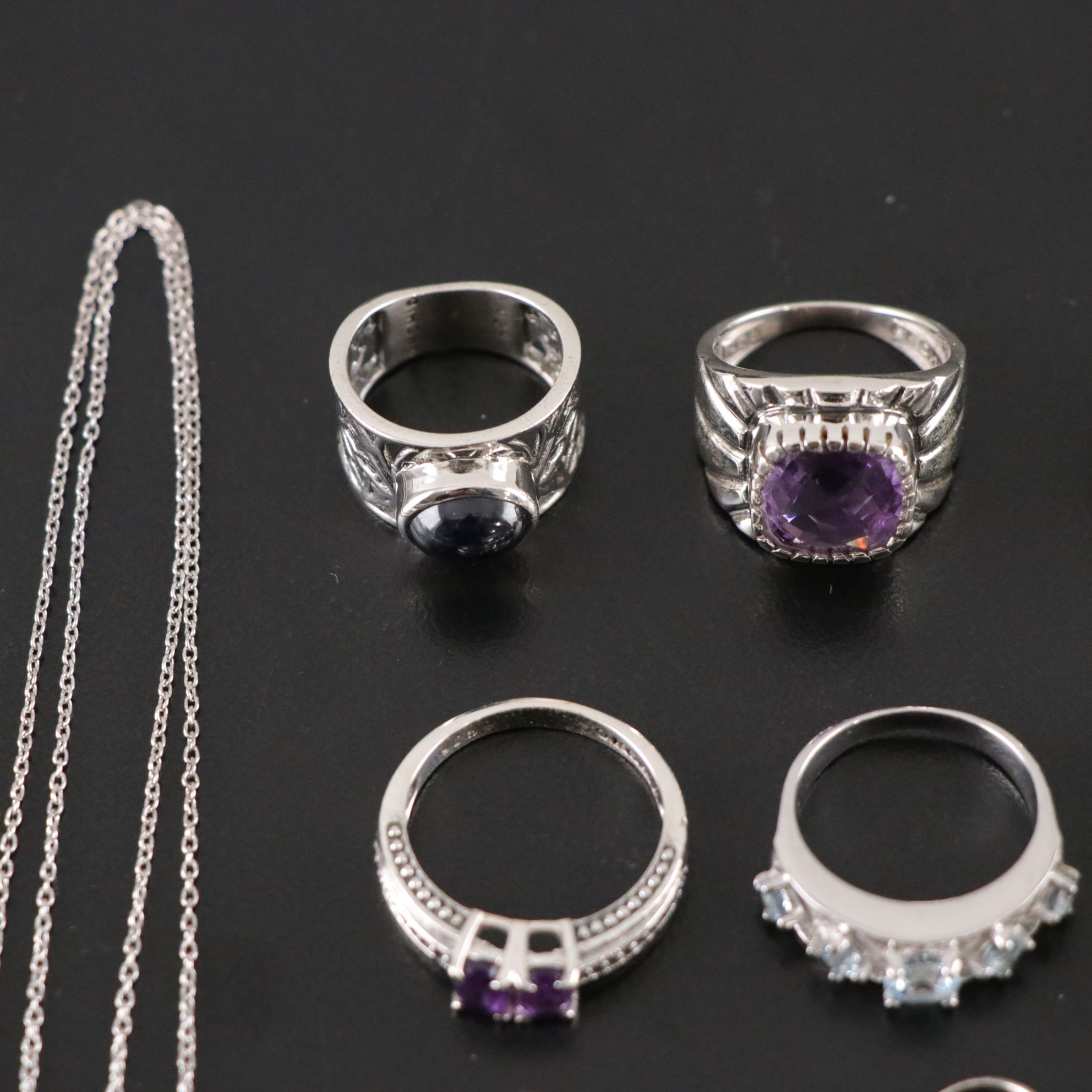 14 Assorted Sterling Silver Rings, Necklaces and Earrings