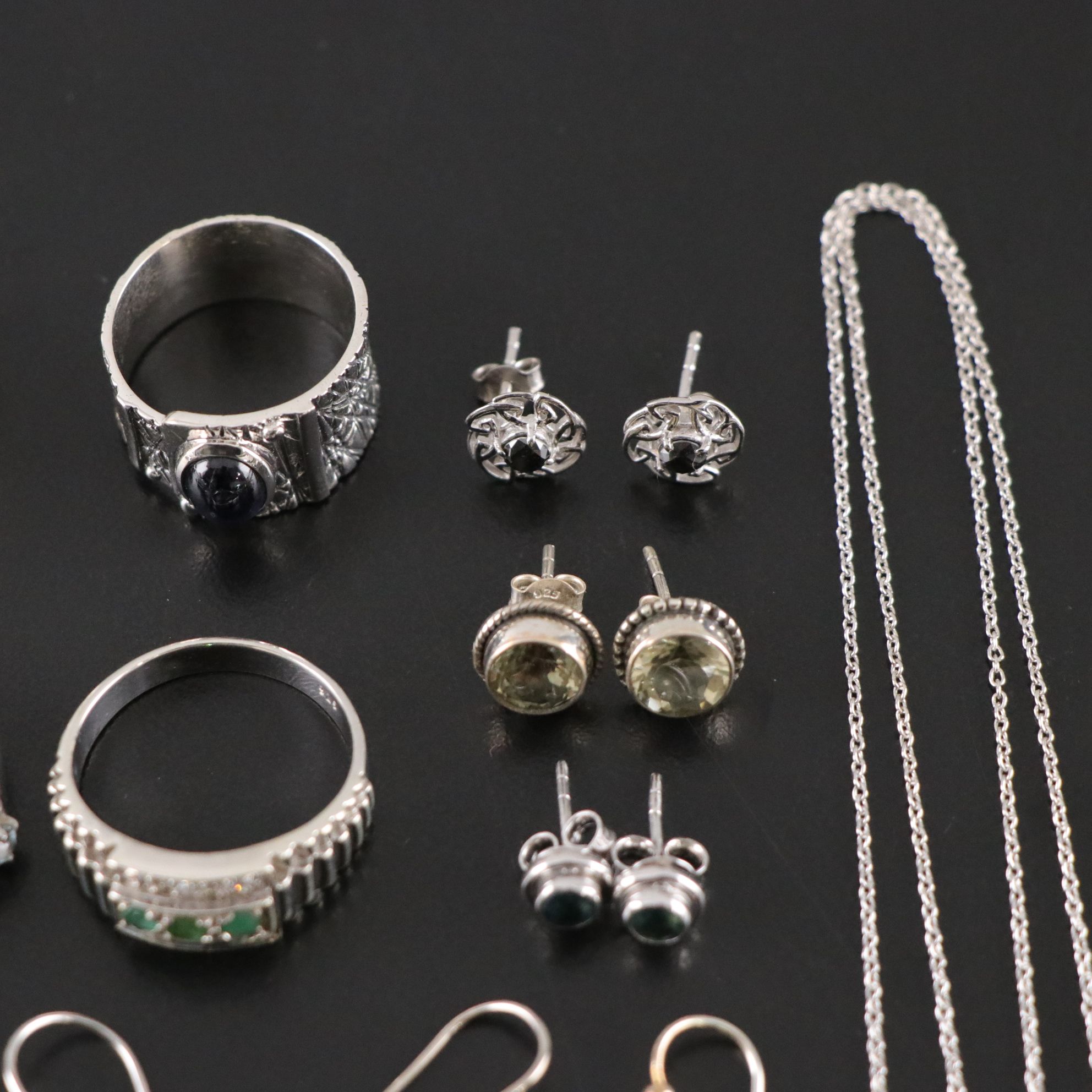 14 Assorted Sterling Silver Rings, Necklaces and Earrings