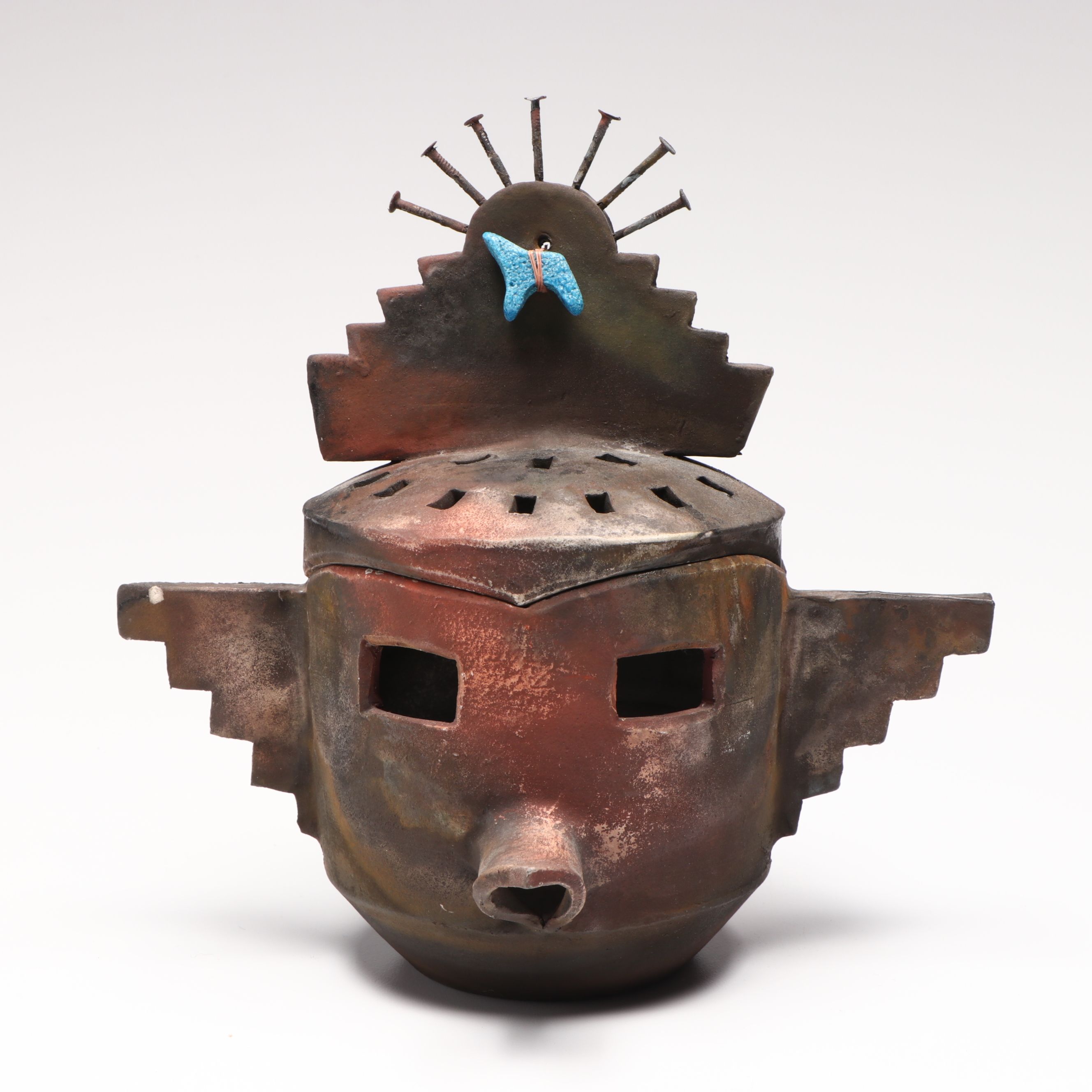 Barbara Heard Kachina Head Ceramic Lidded Vessel