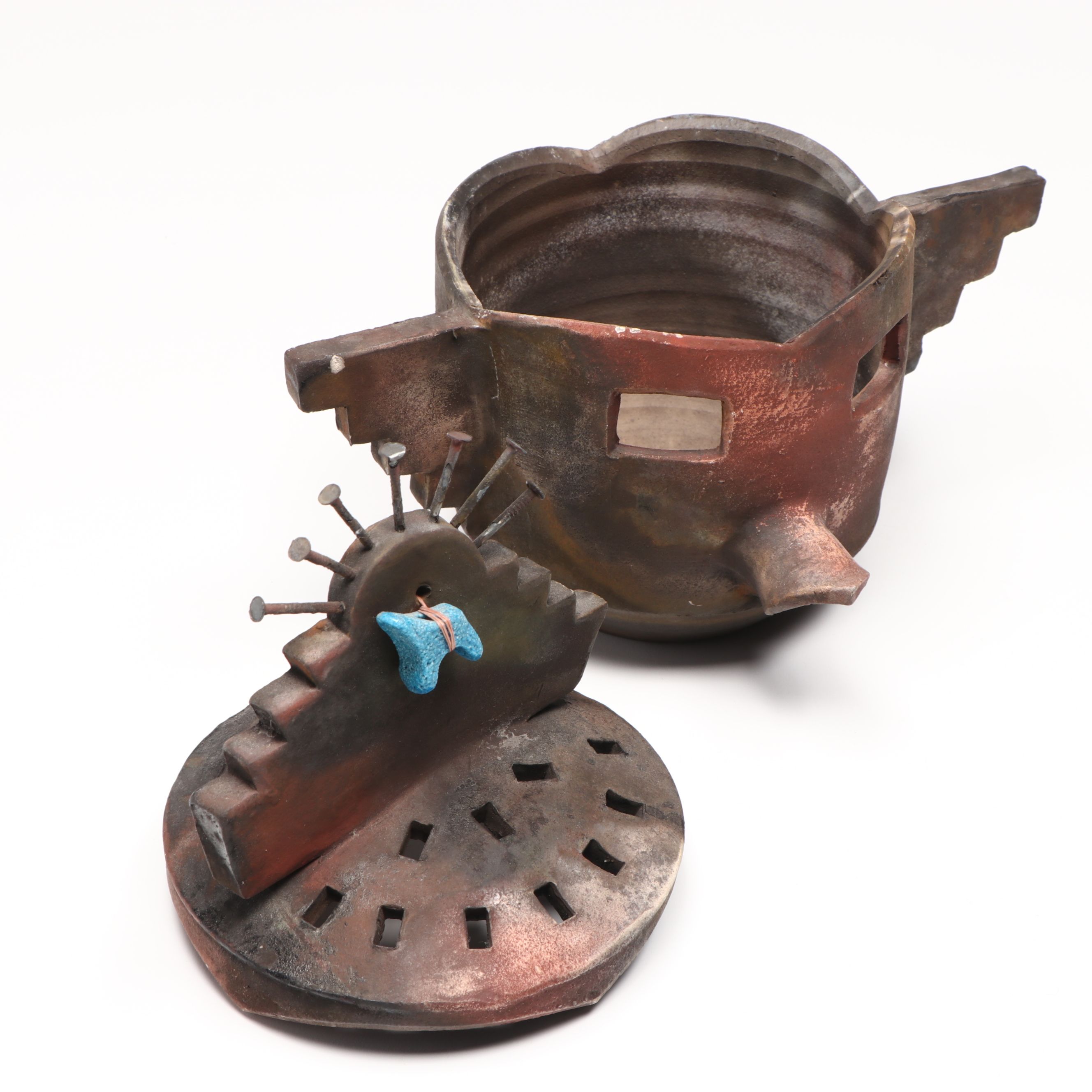 Barbara Heard Kachina Head Ceramic Lidded Vessel