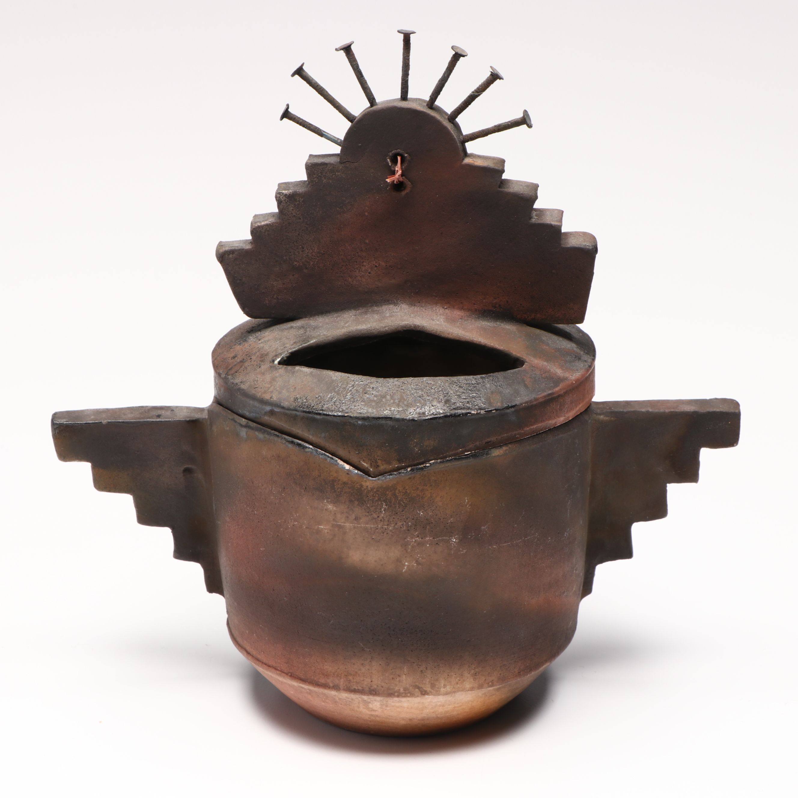 Barbara Heard Kachina Head Ceramic Lidded Vessel