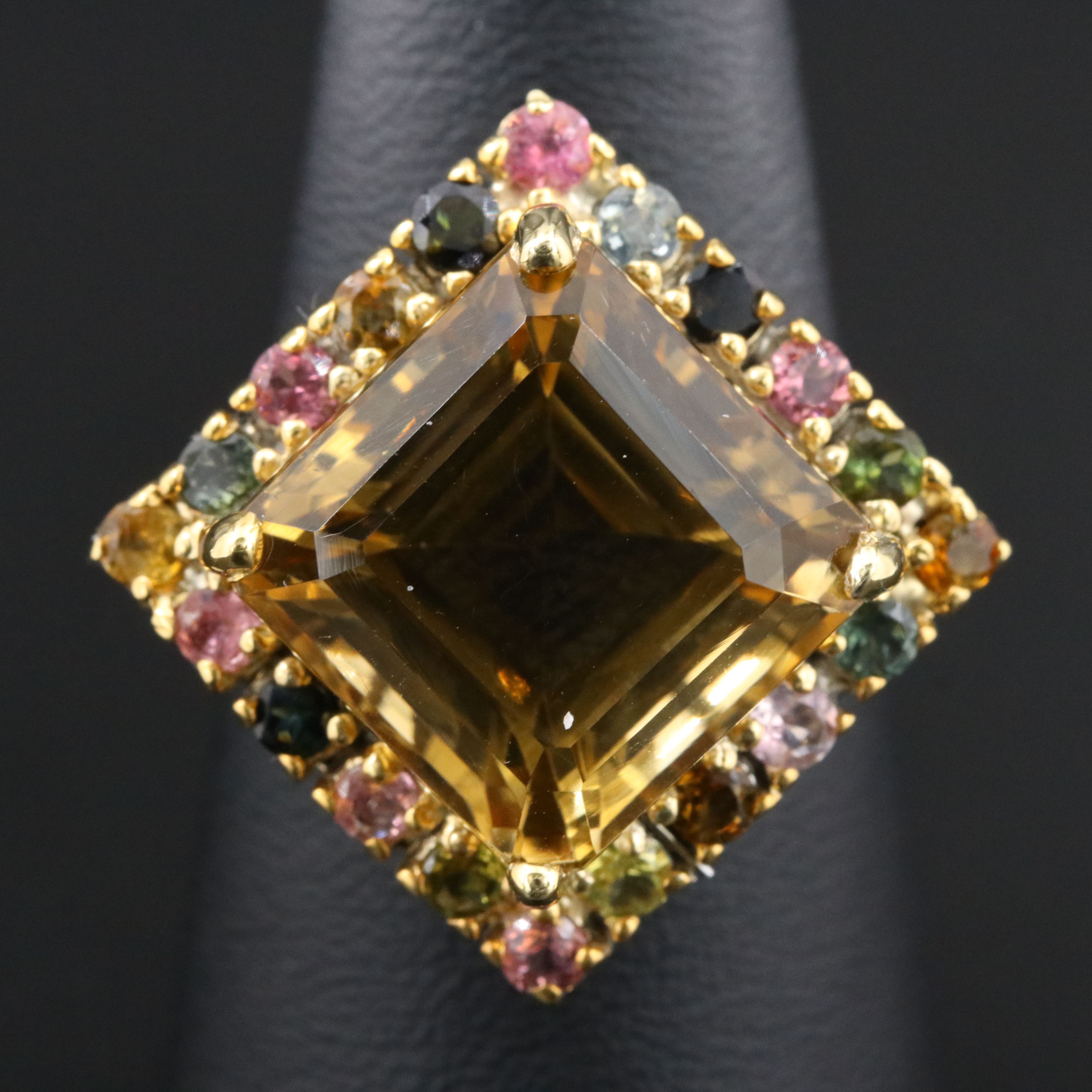 Sterling Citrine and Tourmaline Ring