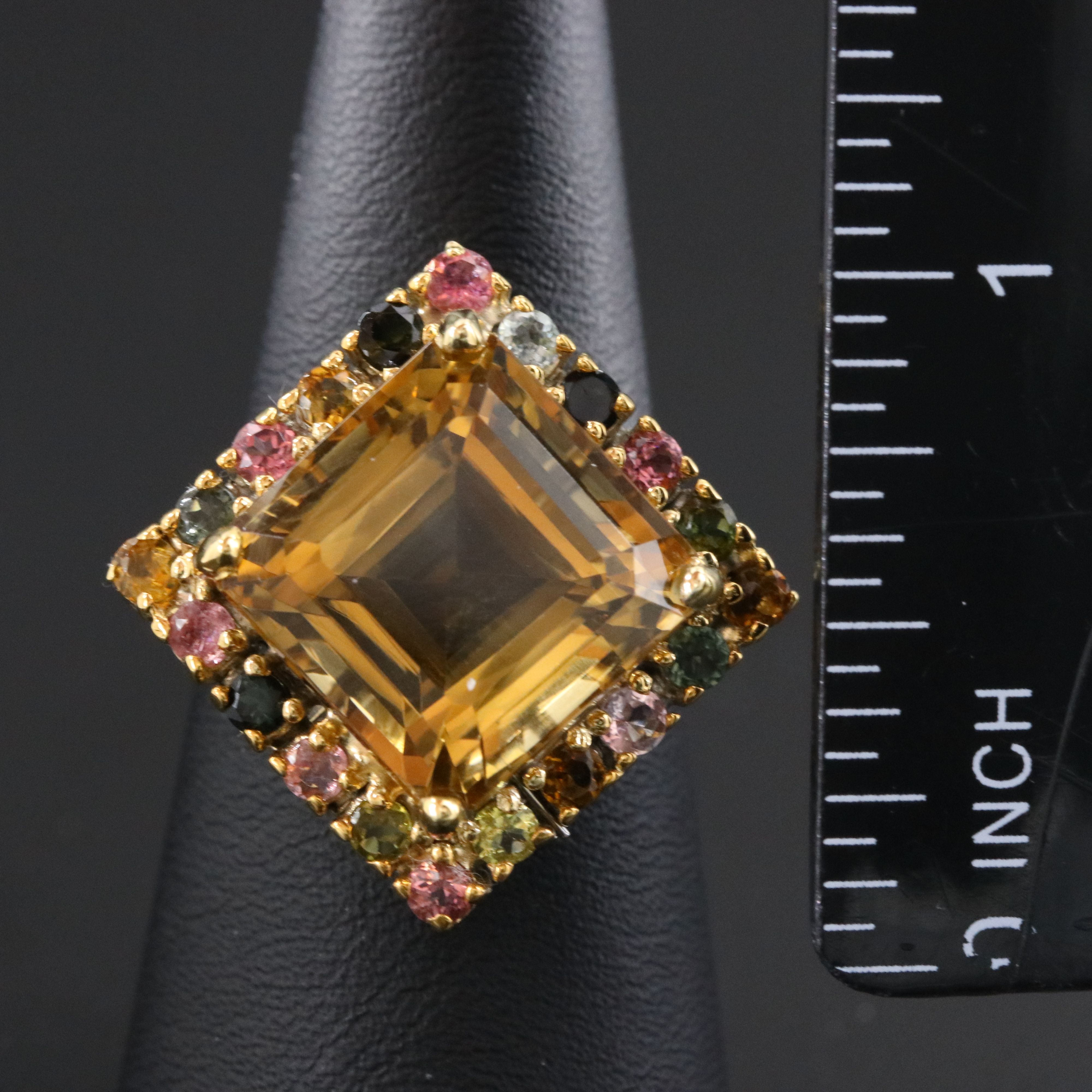 Sterling Citrine and Tourmaline Ring