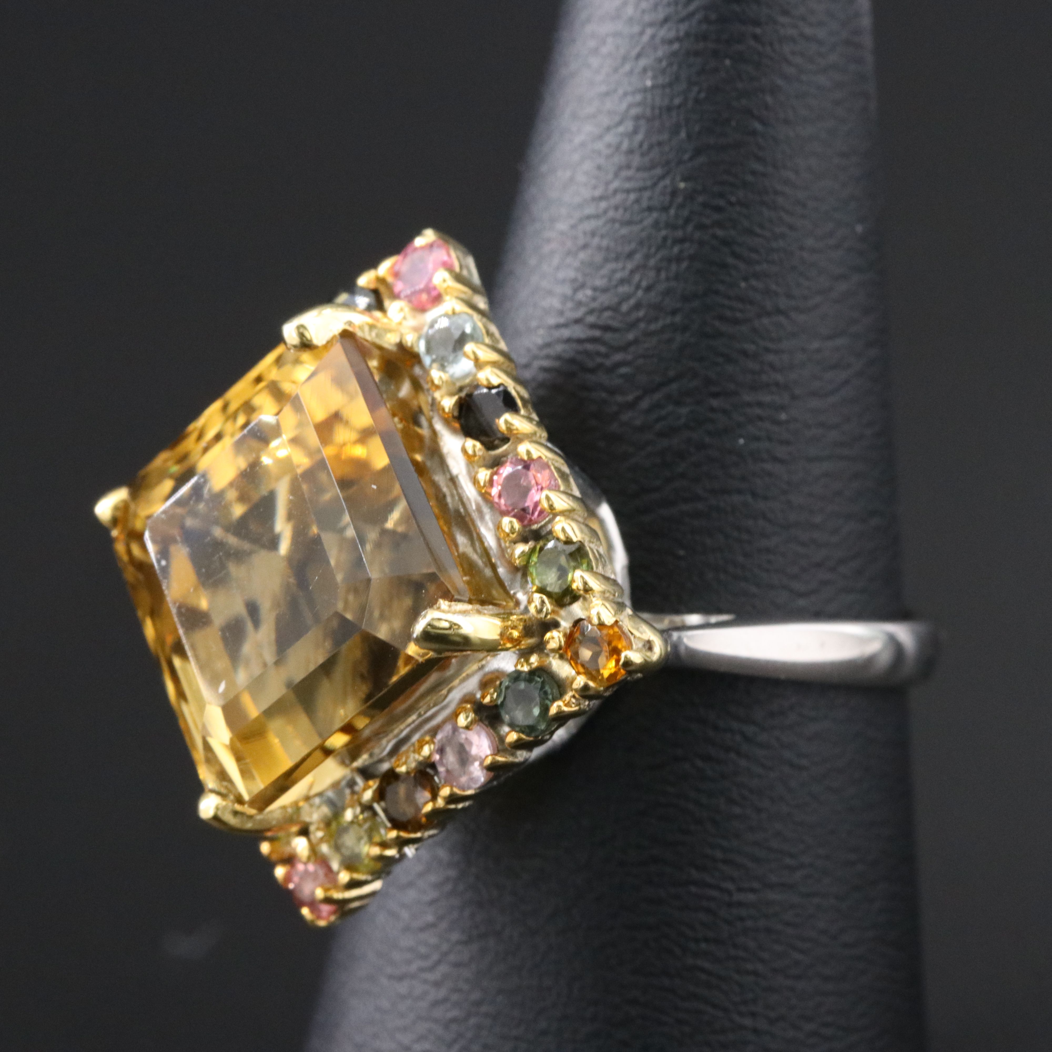 Sterling Citrine and Tourmaline Ring