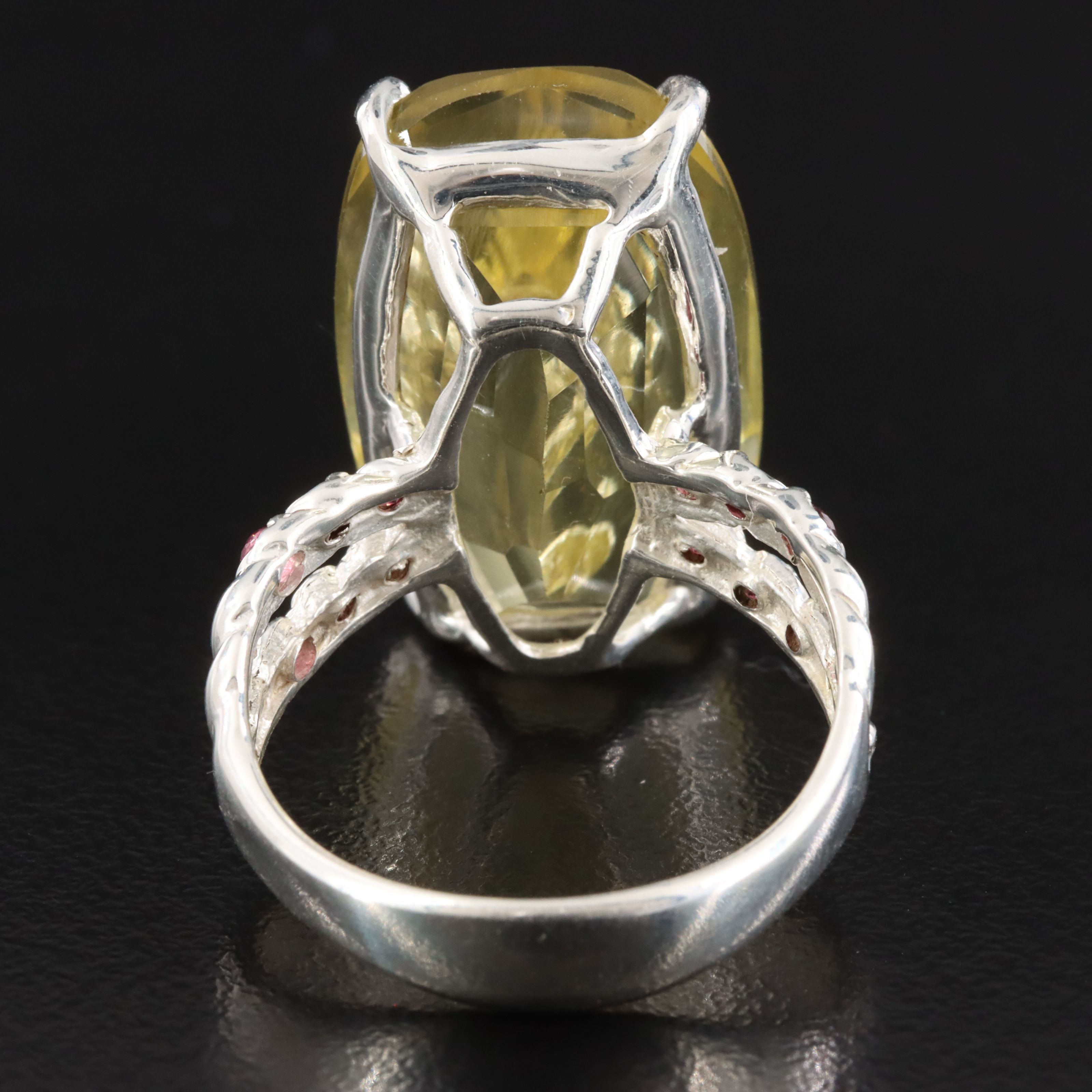 Sterling Lemon Quartz, Sapphire and Garnet Ring