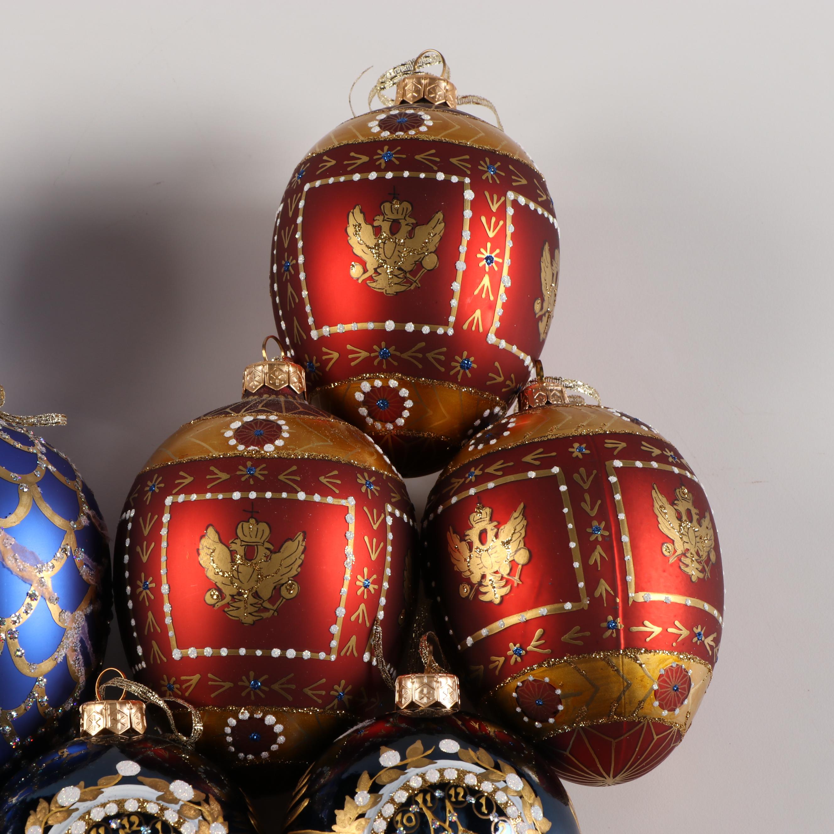 Thomas Glenn "Tick Tock Blue" and More Fabergé Egg Style Blown Glass Ornaments
