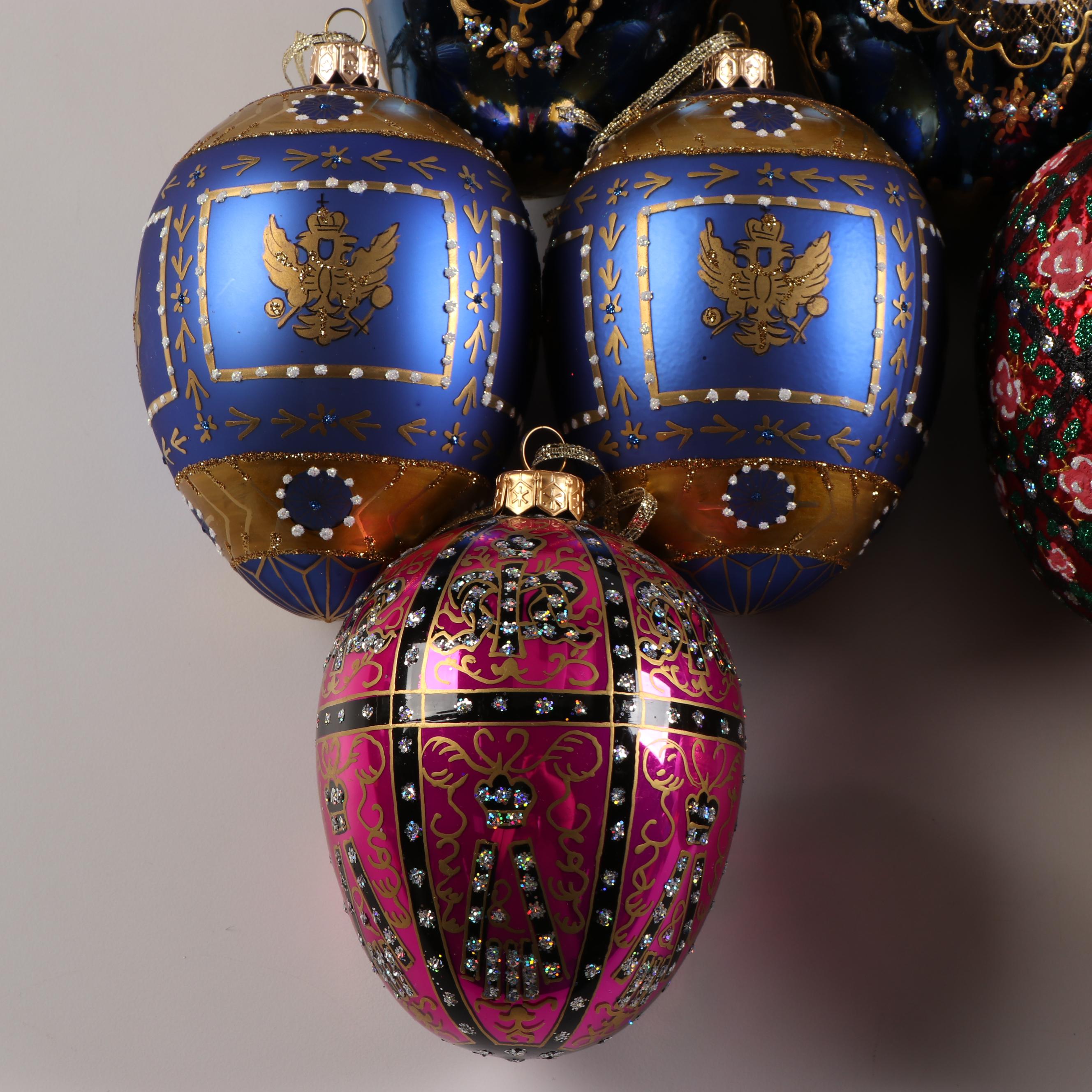 Thomas Glenn "Tick Tock Blue" and More Fabergé Egg Style Blown Glass Ornaments