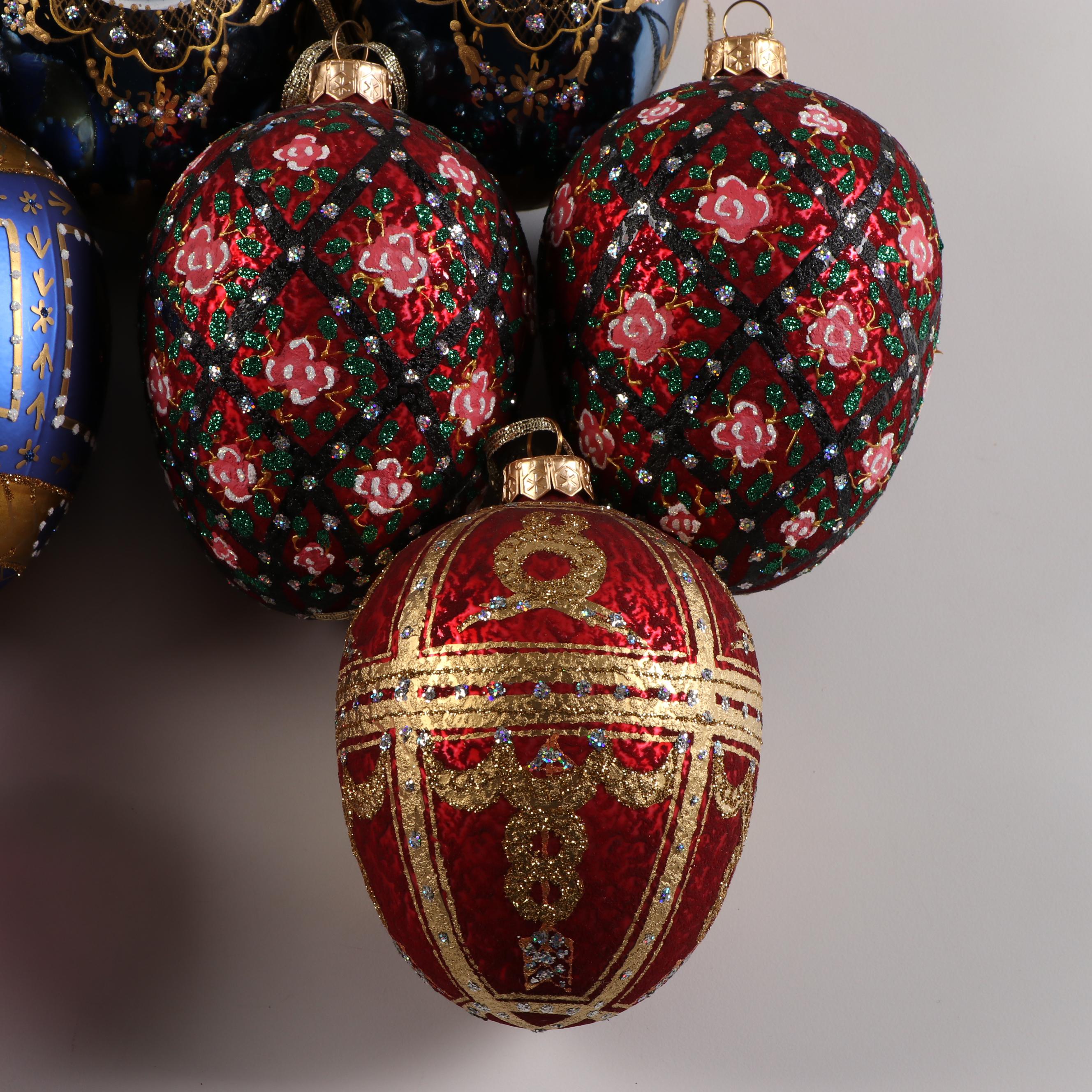 Thomas Glenn "Tick Tock Blue" and More Fabergé Egg Style Blown Glass Ornaments