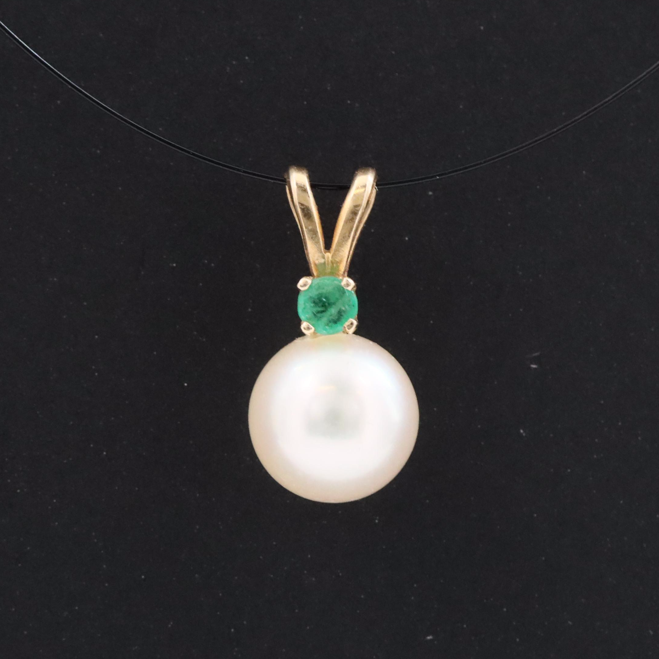 14K Emerald and Pearl Pendant