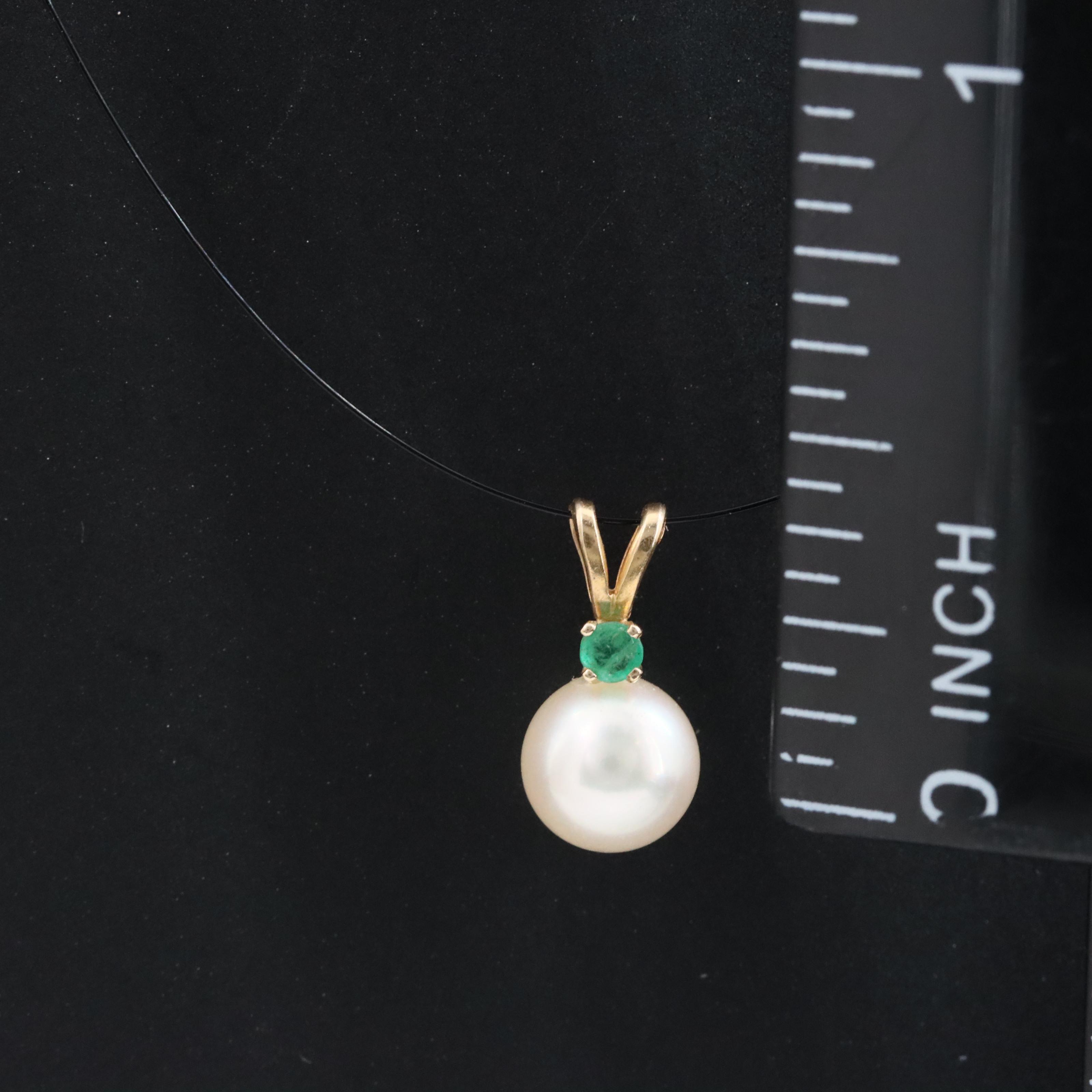 14K Emerald and Pearl Pendant