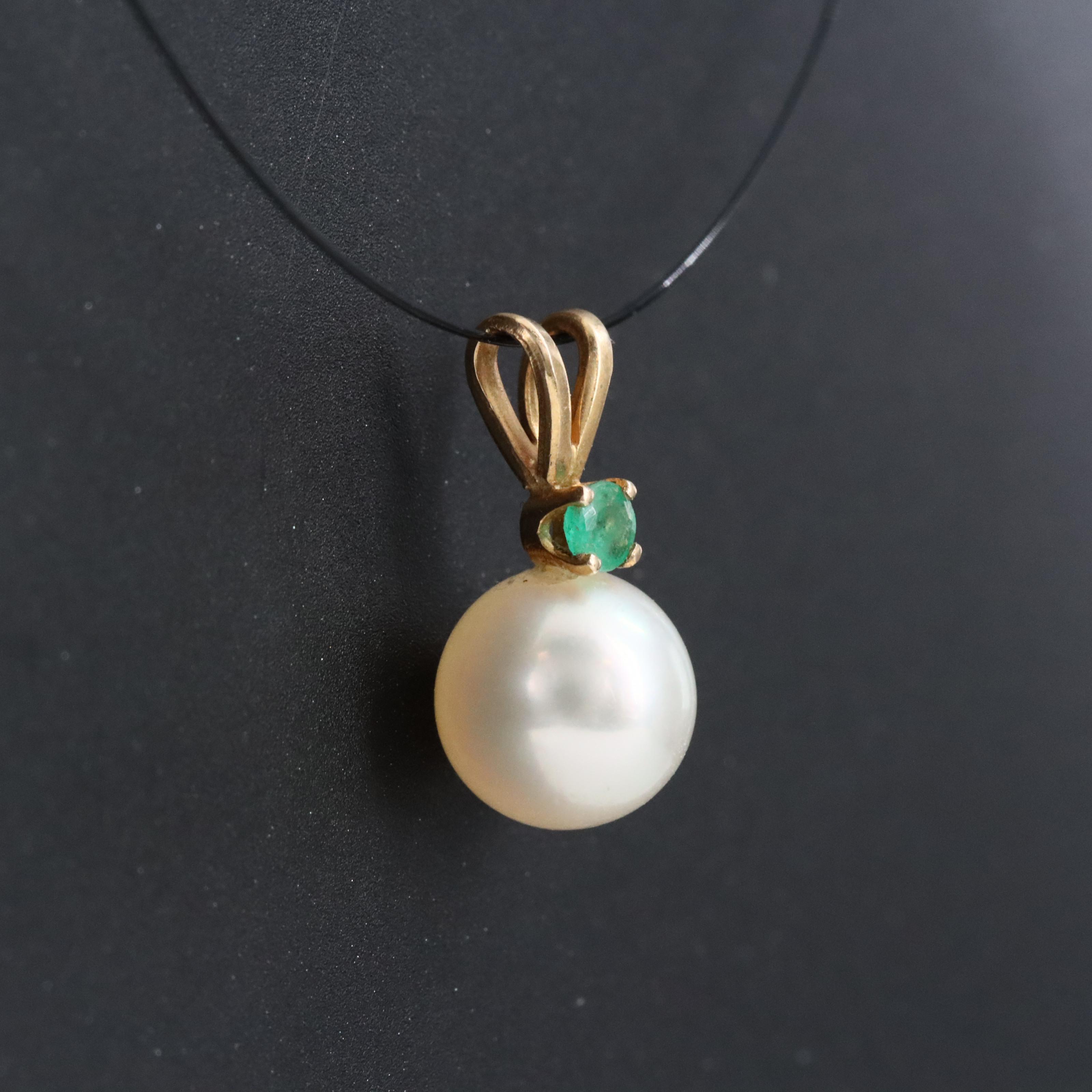 14K Emerald and Pearl Pendant