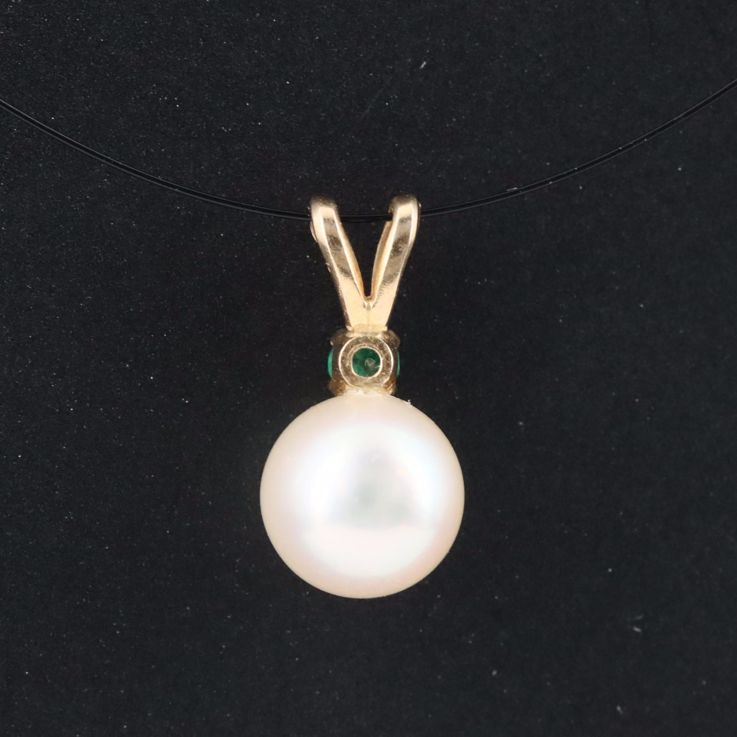 14K Emerald and Pearl Pendant