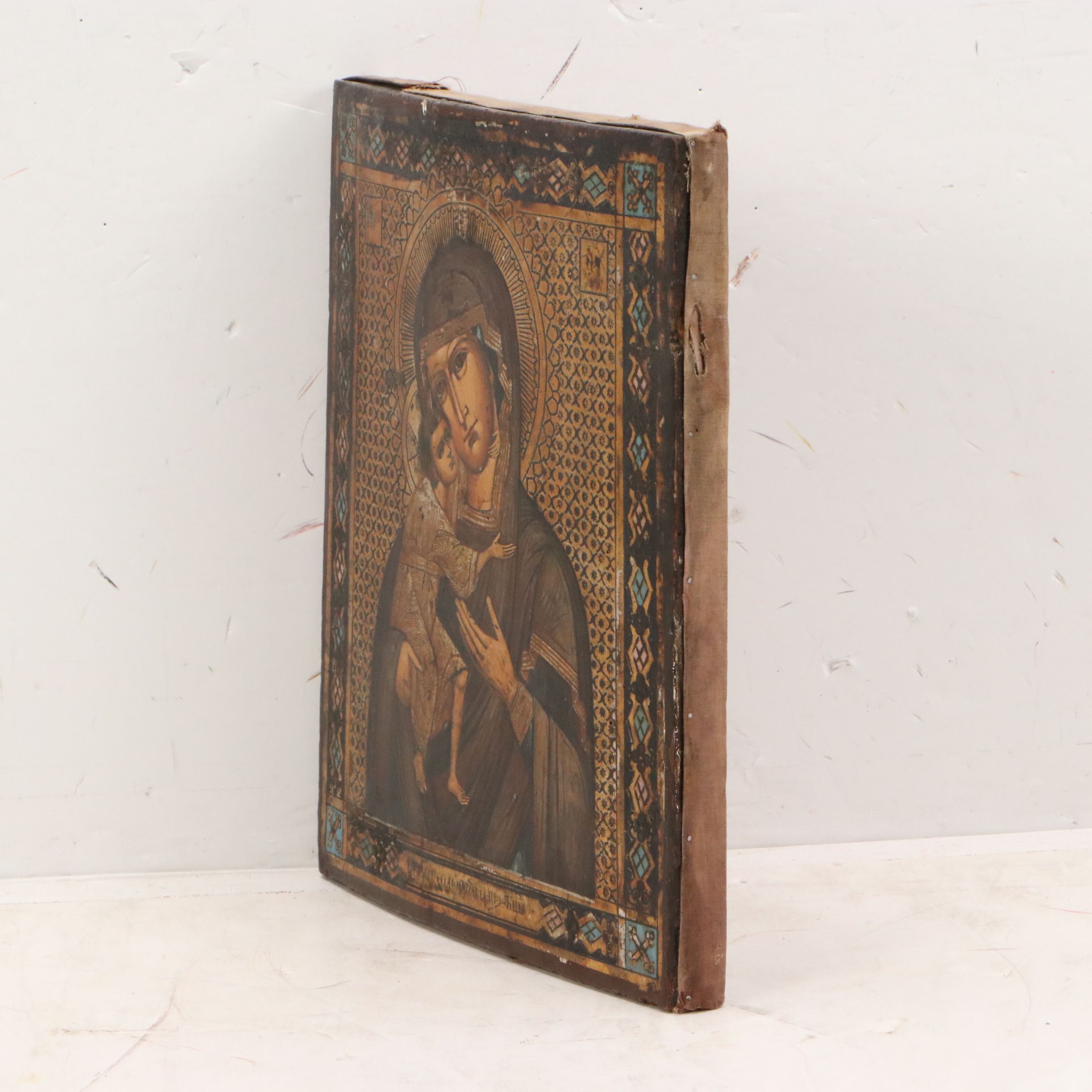 Russian Orthodox Tempera Icon of The Virgin of Tenderness