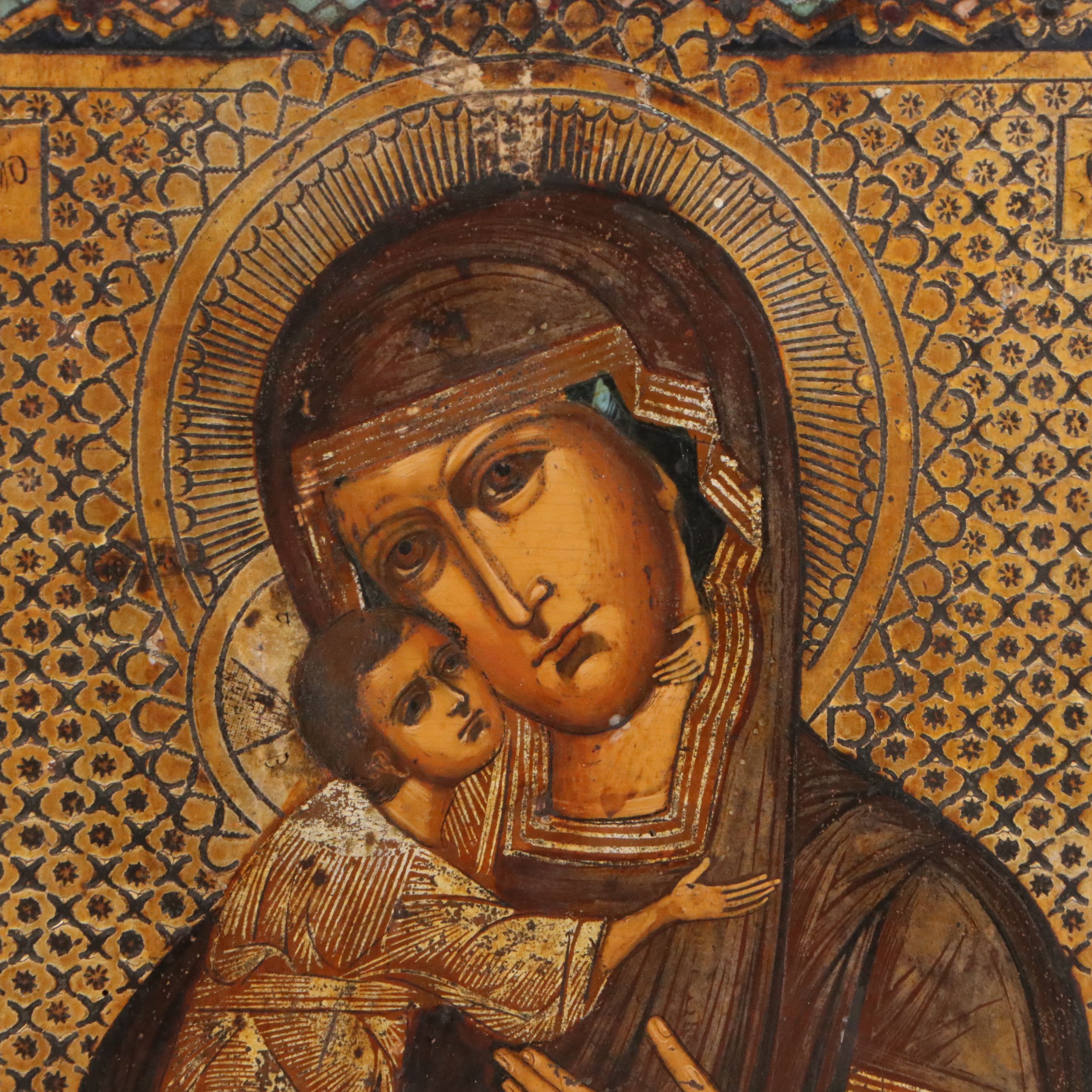 Russian Orthodox Tempera Icon of The Virgin of Tenderness