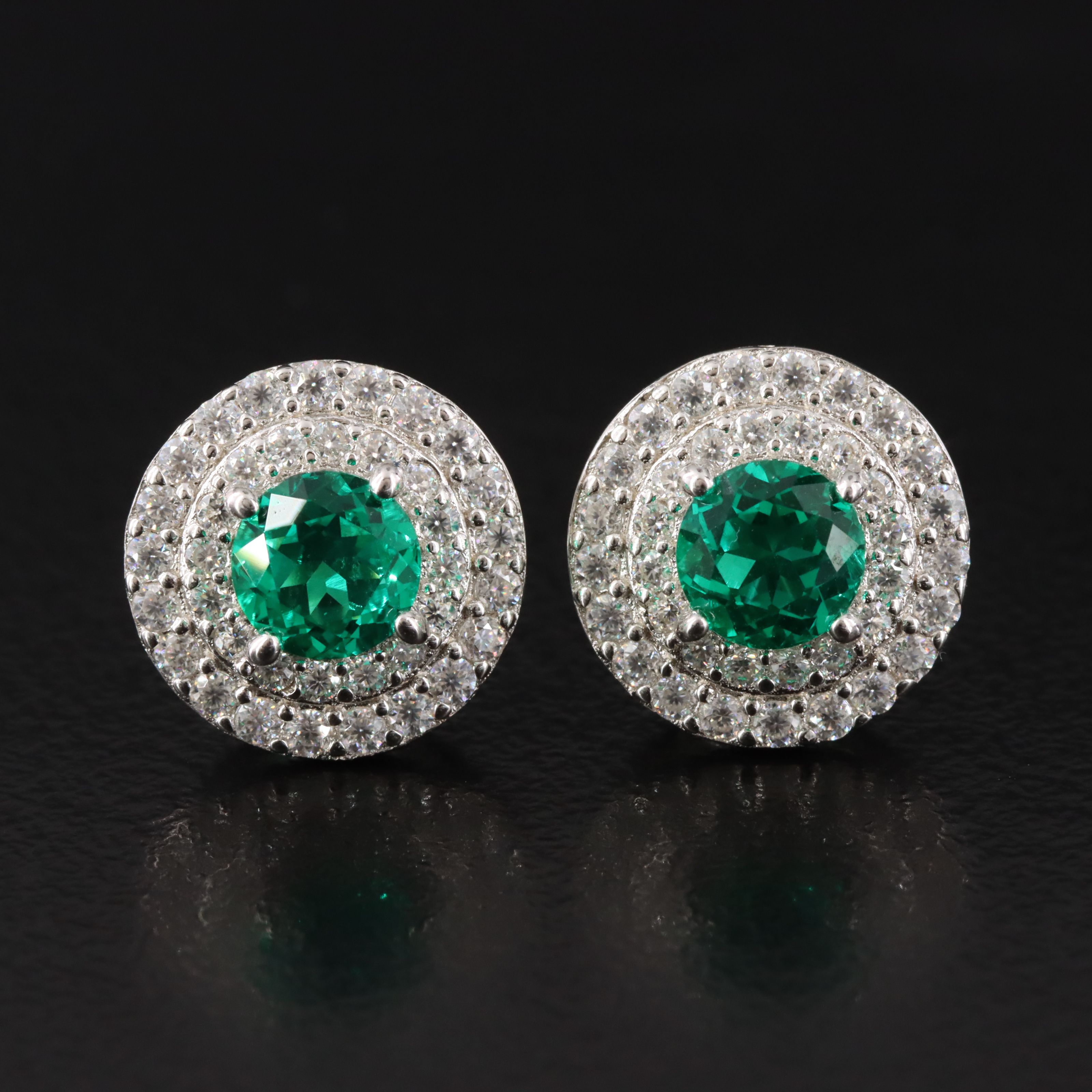 Sterling Emerald and Moissanite Earrings