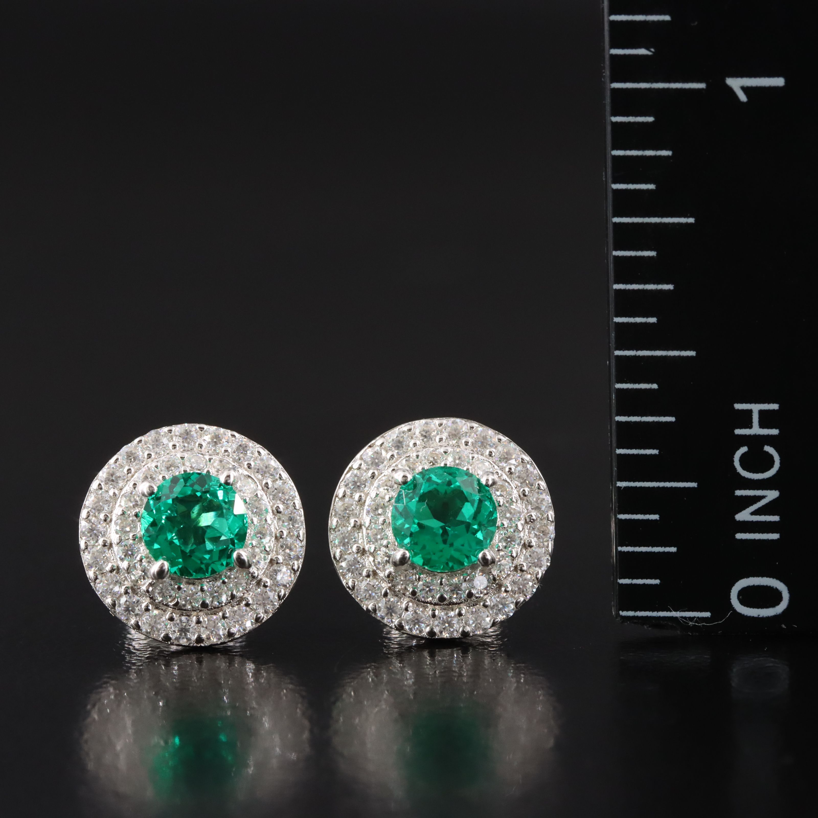 Sterling Emerald and Moissanite Earrings