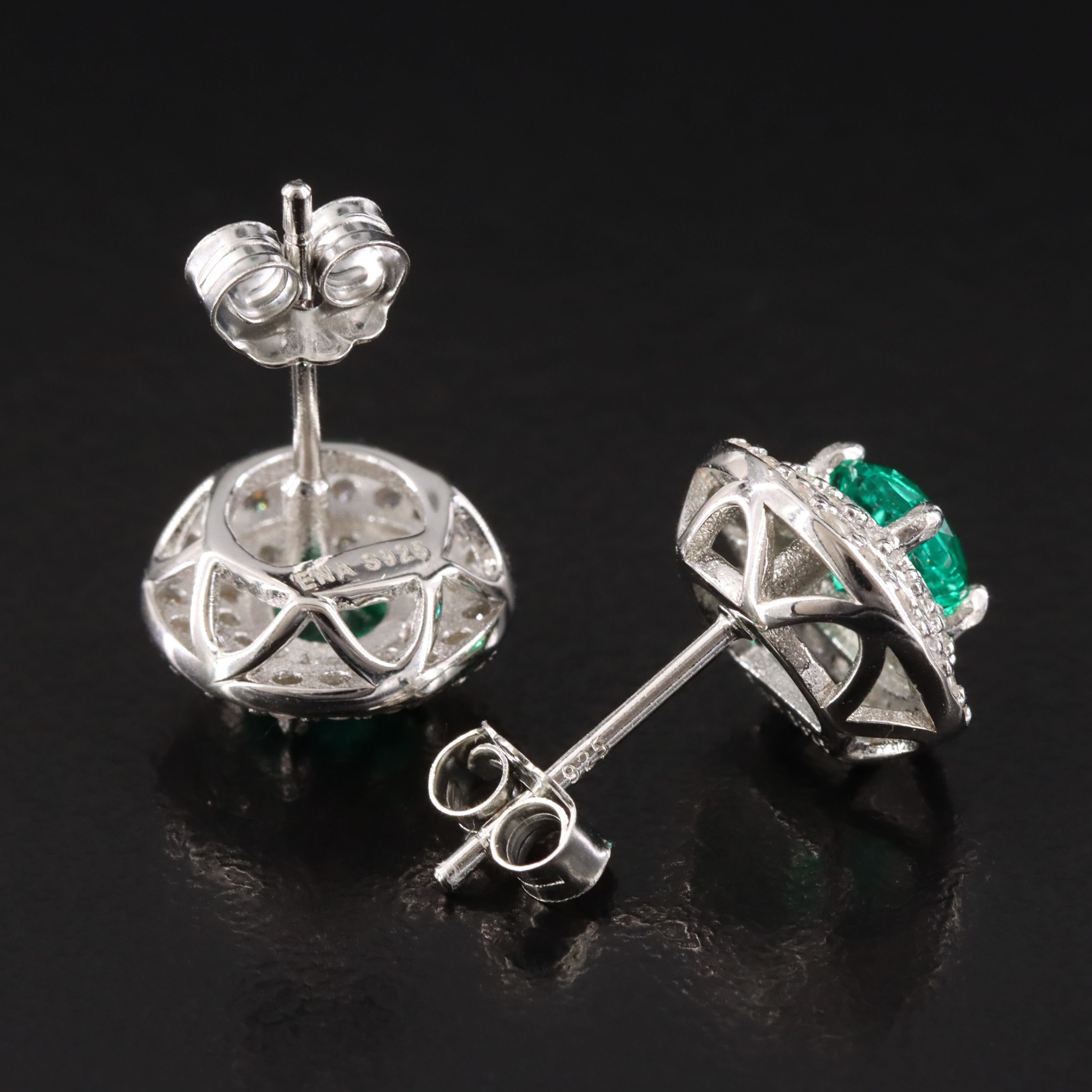 Sterling Emerald and Moissanite Earrings