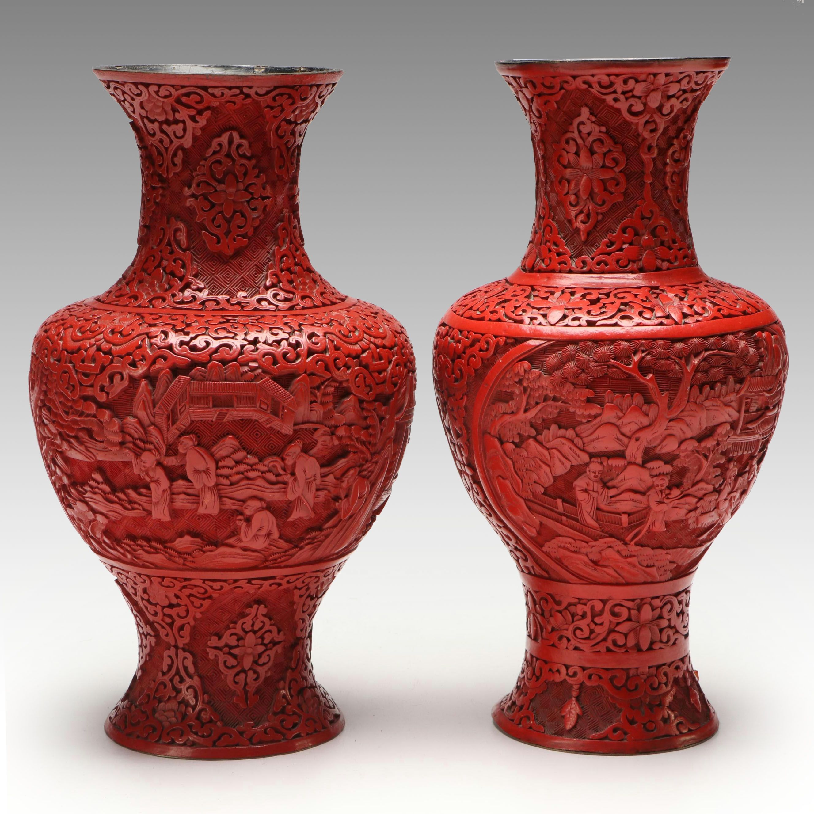 Chinese Red Lacquerware Vases