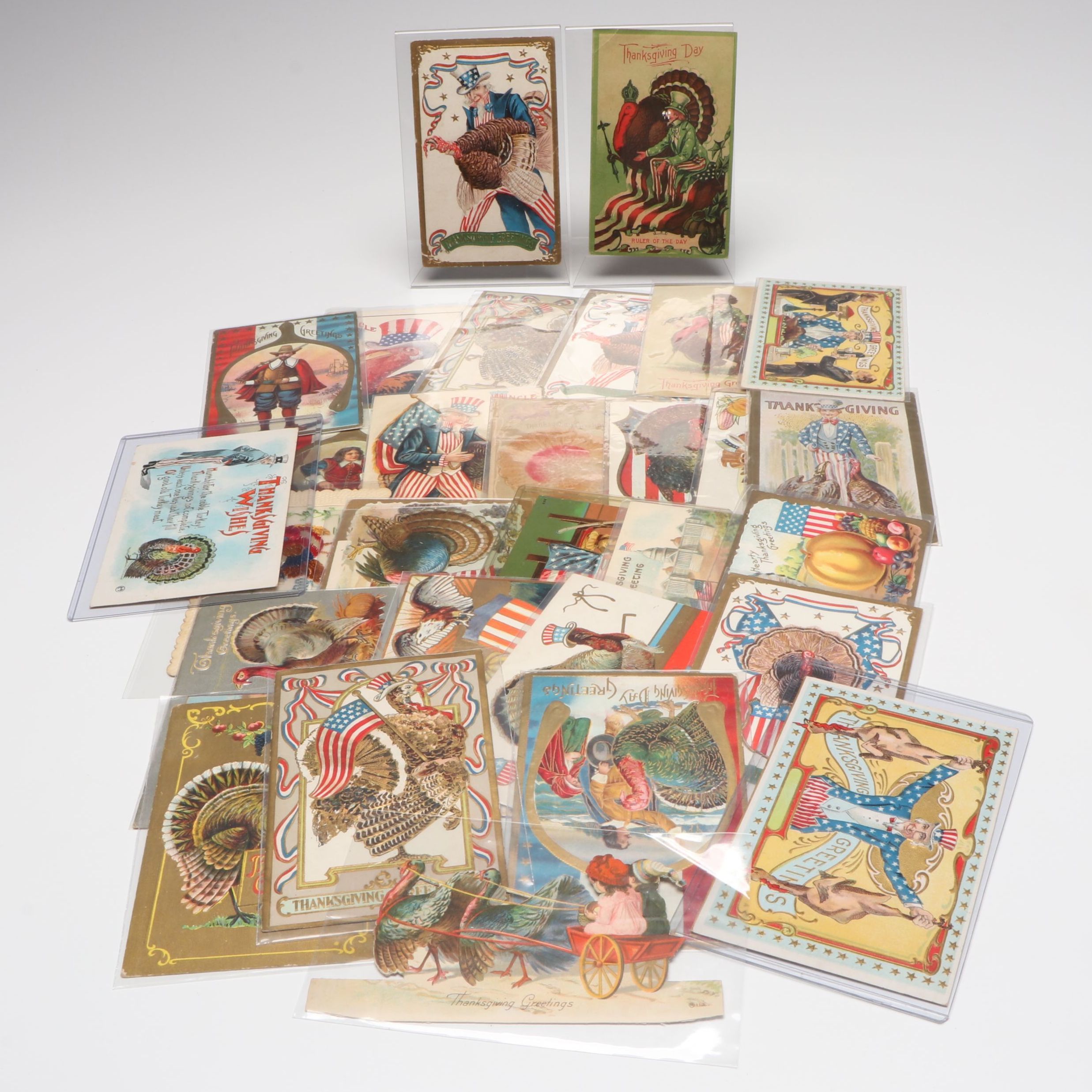 Patriotic Thanksgiving Novelty Postcards, Early 20th Century