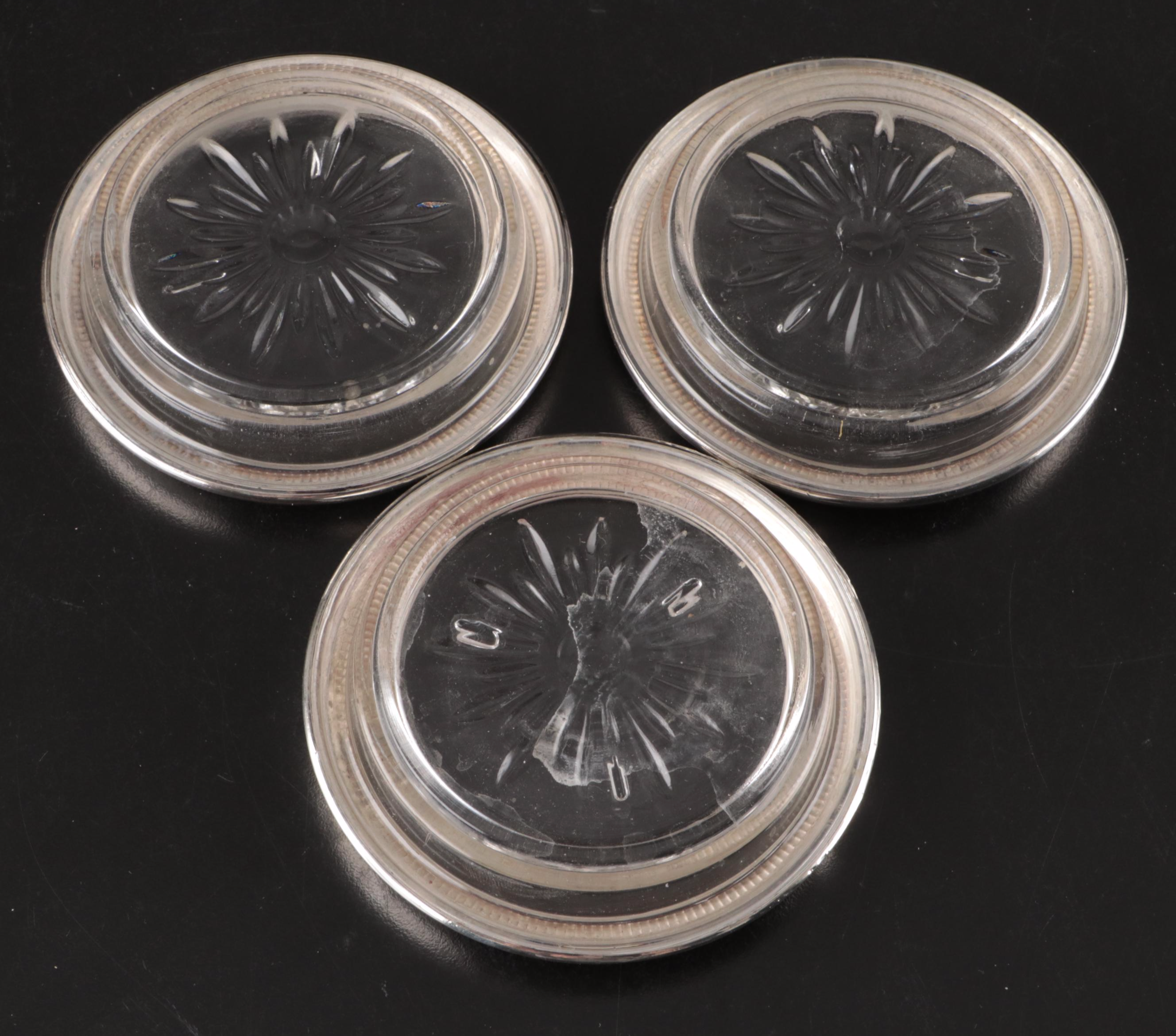 Frank M. Whiting Sterling Silver and Crystal Coasters, Early to Mid-20th Century
