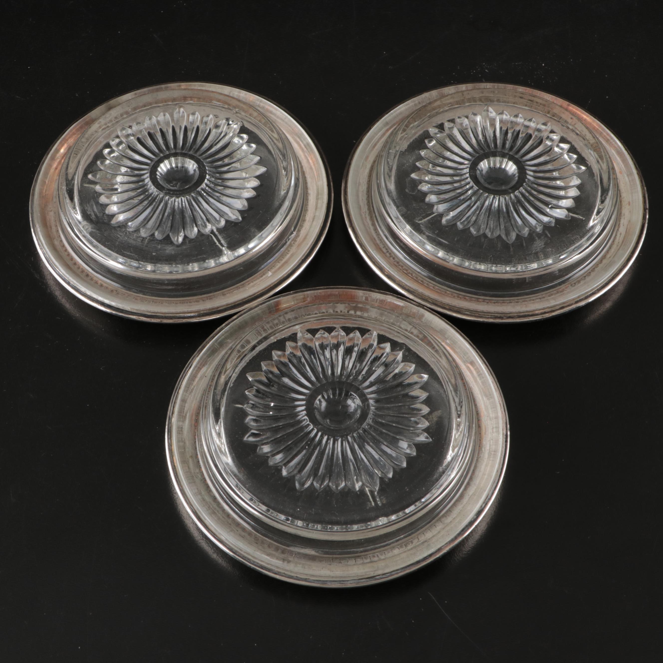 Frank M. Whiting Sterling Silver and Crystal Coasters, Early to Mid-20th Century