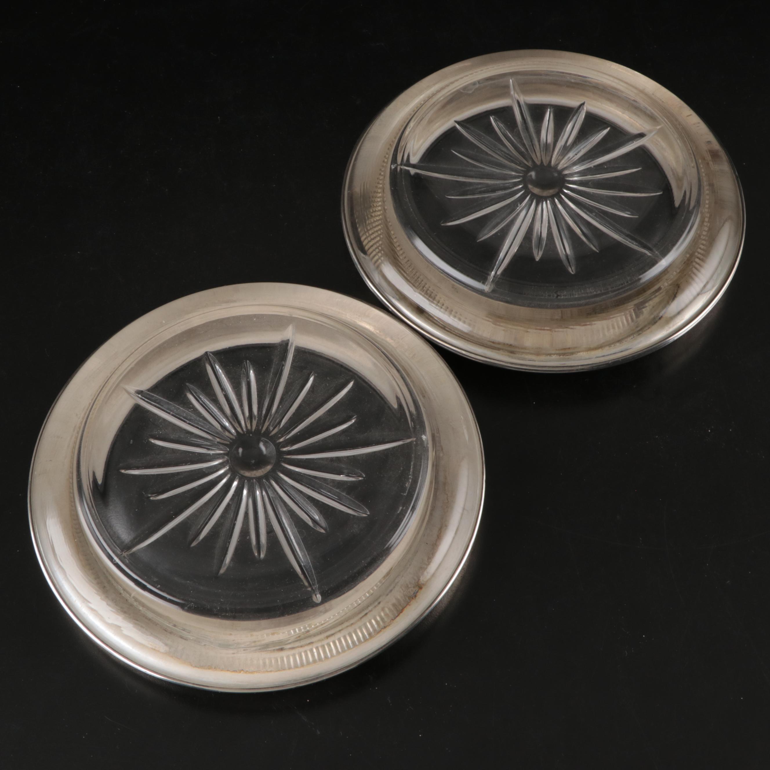 Frank M. Whiting Sterling Silver and Crystal Coasters, Early to Mid-20th Century