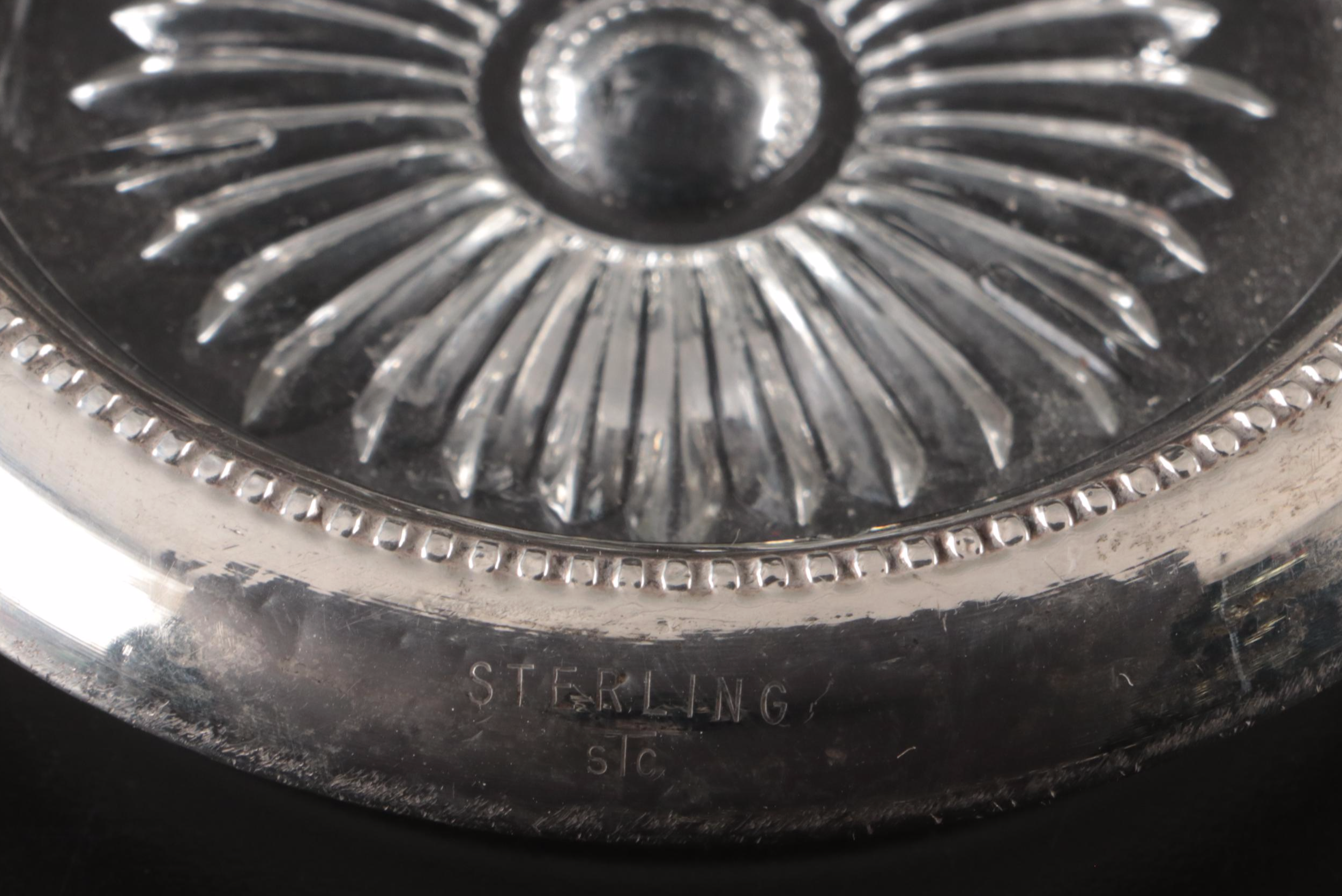 Frank M. Whiting Sterling Silver and Crystal Coasters, Early to Mid-20th Century