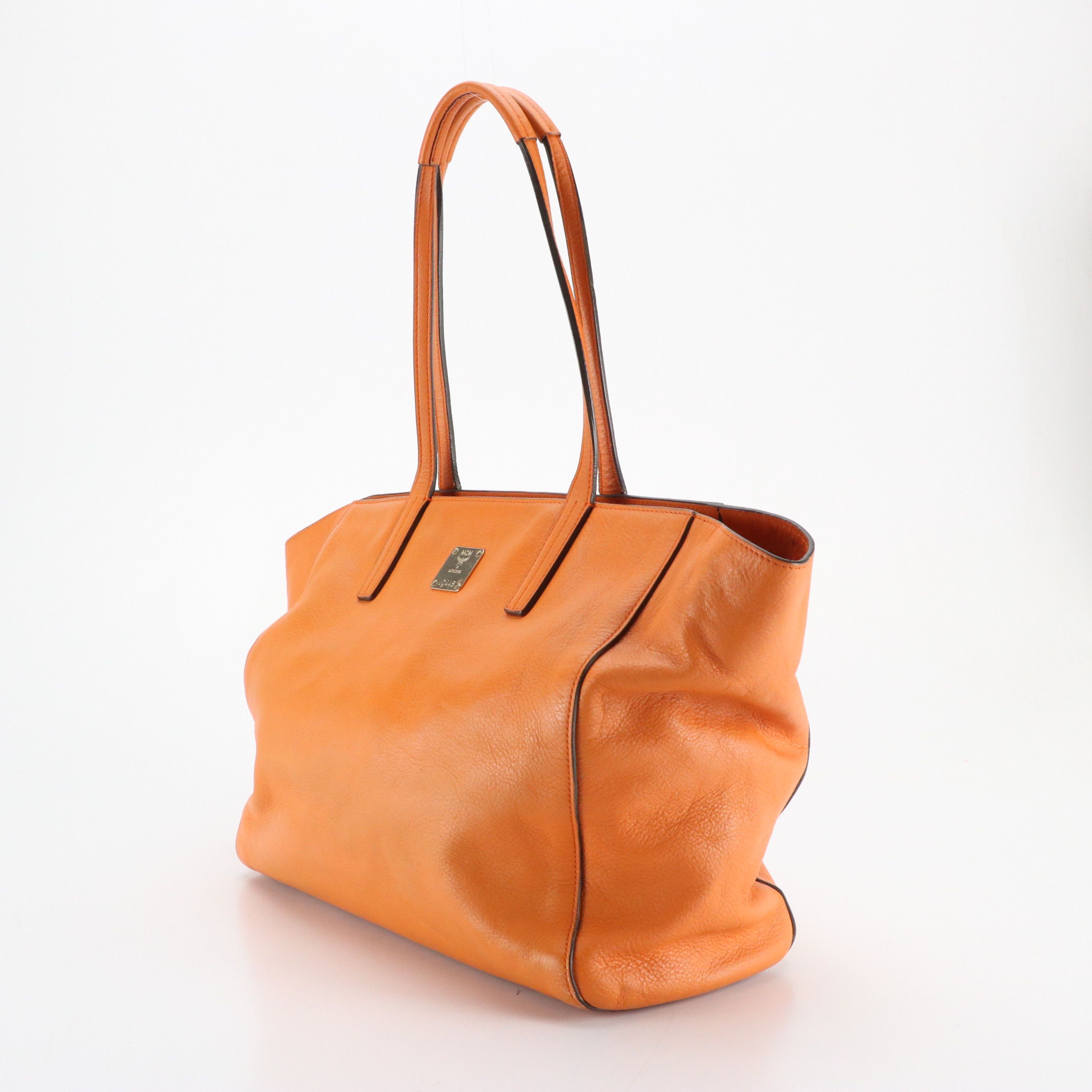 MCM Large Tote Bag in Orange Grained Calfskin Leather