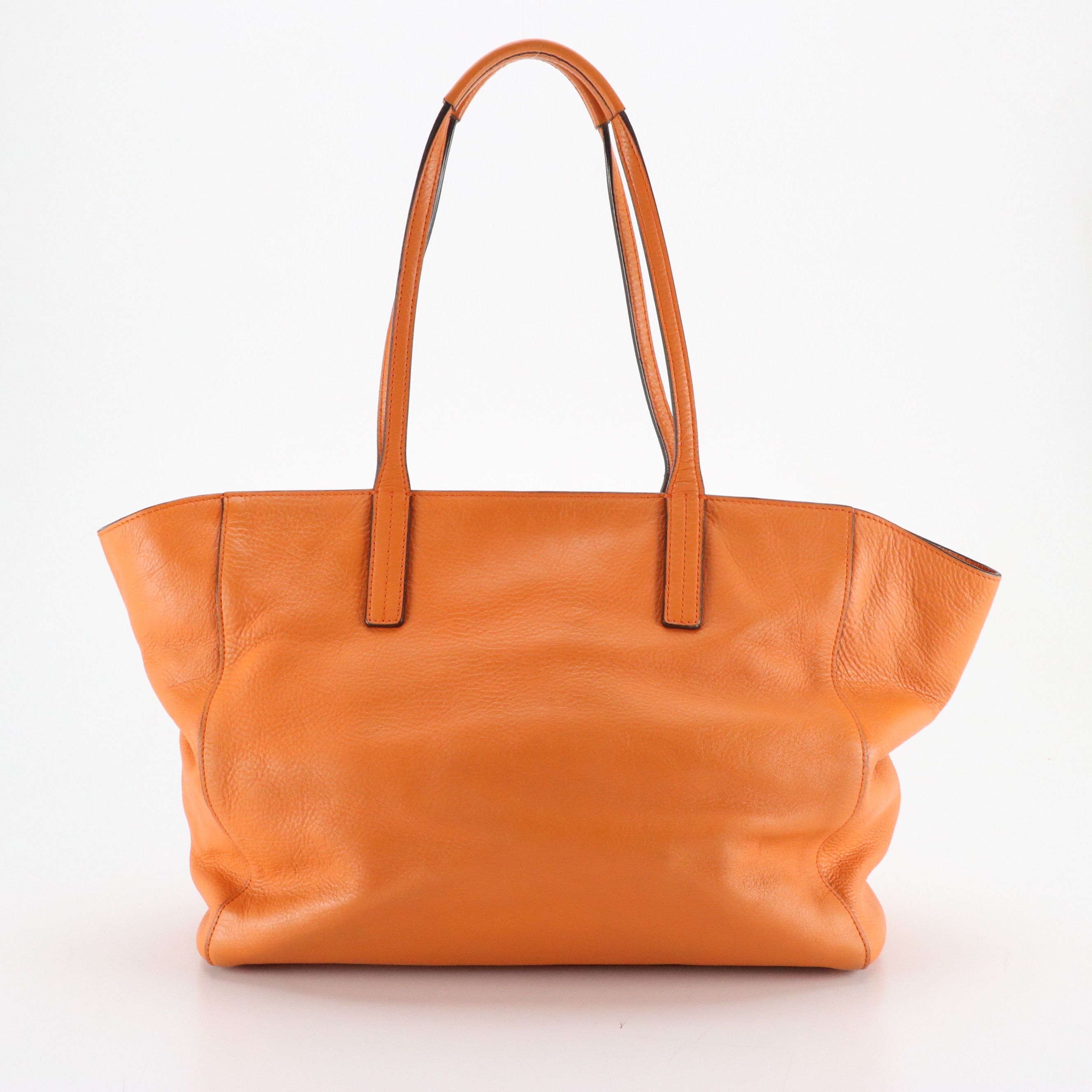 MCM Large Tote Bag in Orange Grained Calfskin Leather