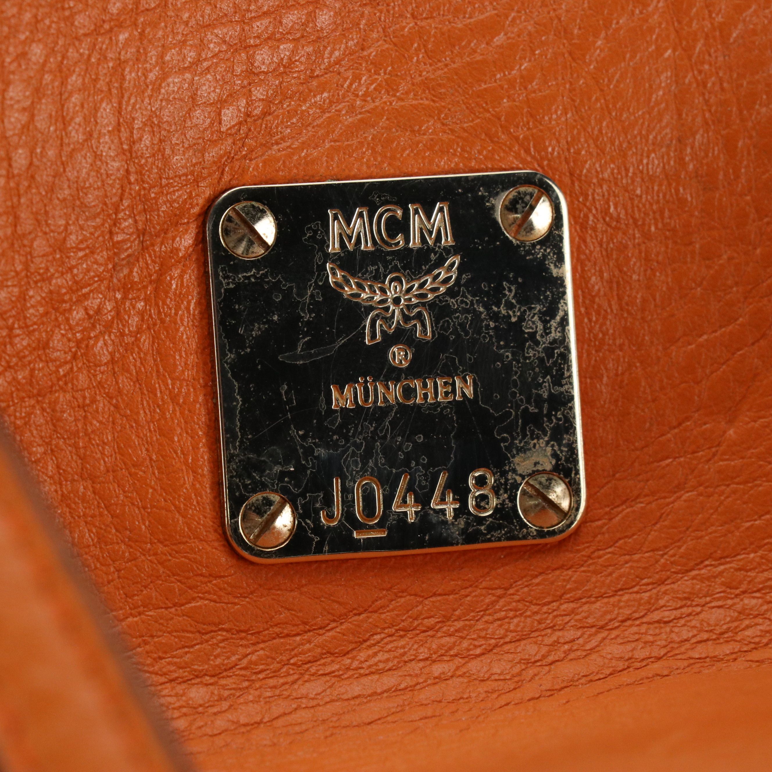 MCM Large Tote Bag in Orange Grained Calfskin Leather
