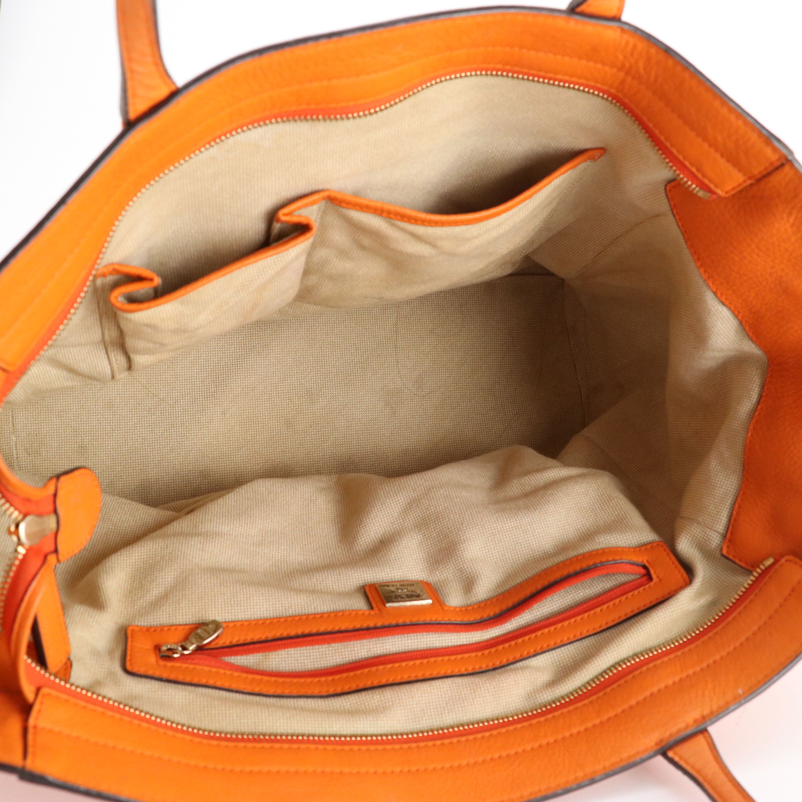 MCM Large Tote Bag in Orange Grained Calfskin Leather