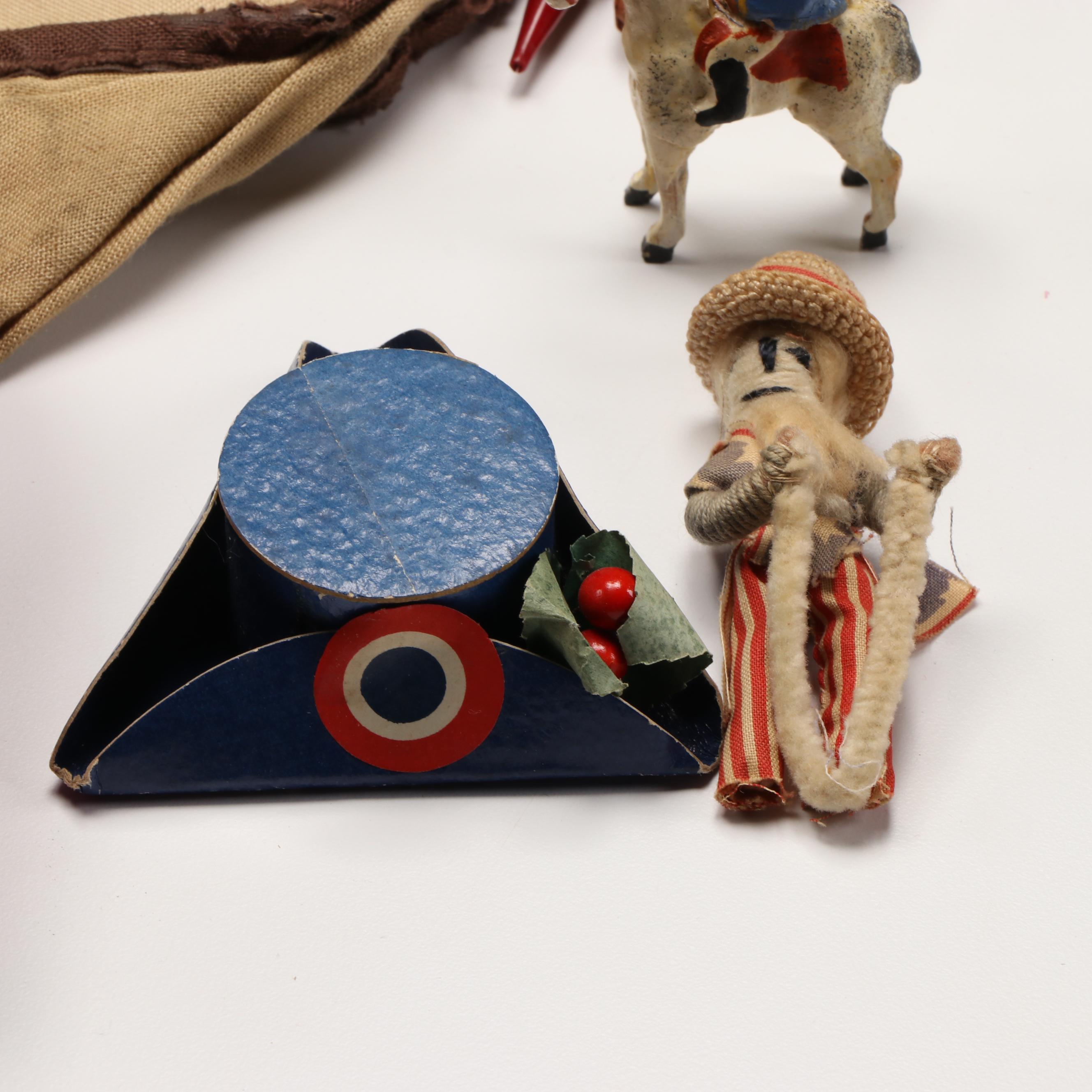Carved Wood Uncle Sam and Fish Figures with Other Vintage Fourth of July Décor