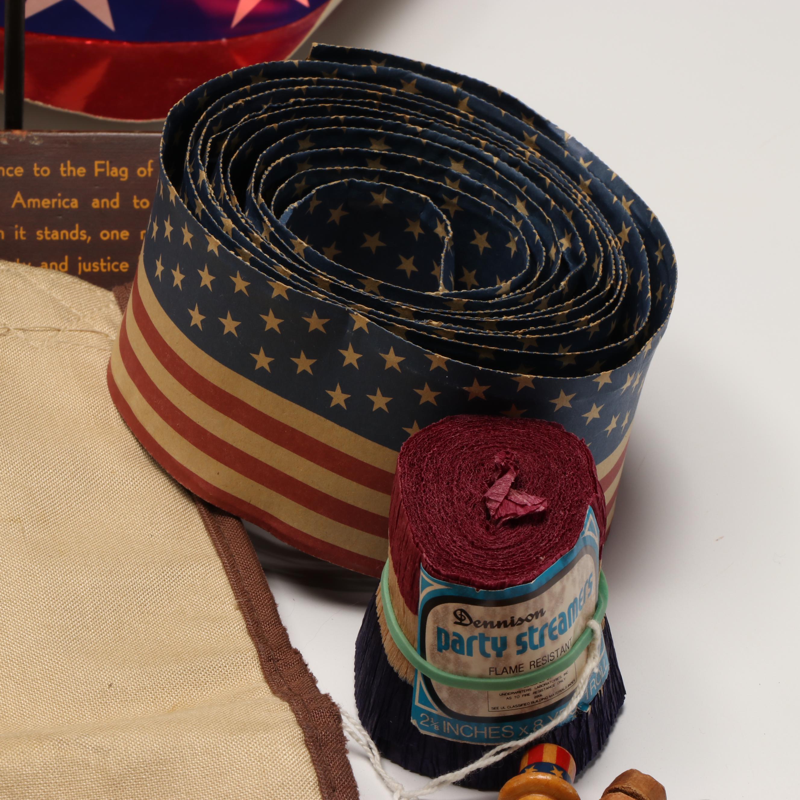 Carved Wood Uncle Sam and Fish Figures with Other Vintage Fourth of July Décor