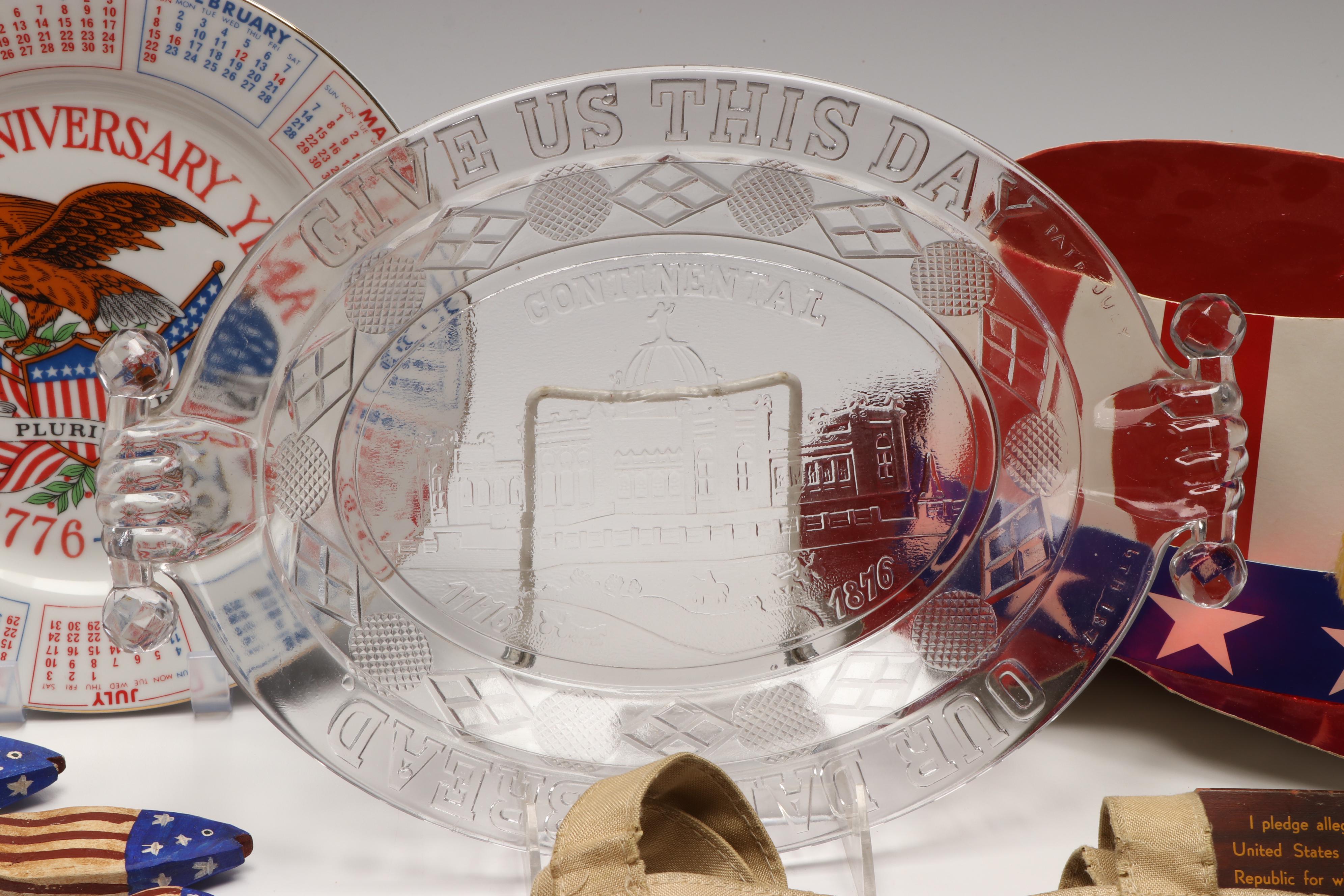 Carved Wood Uncle Sam and Fish Figures with Other Vintage Fourth of July Décor