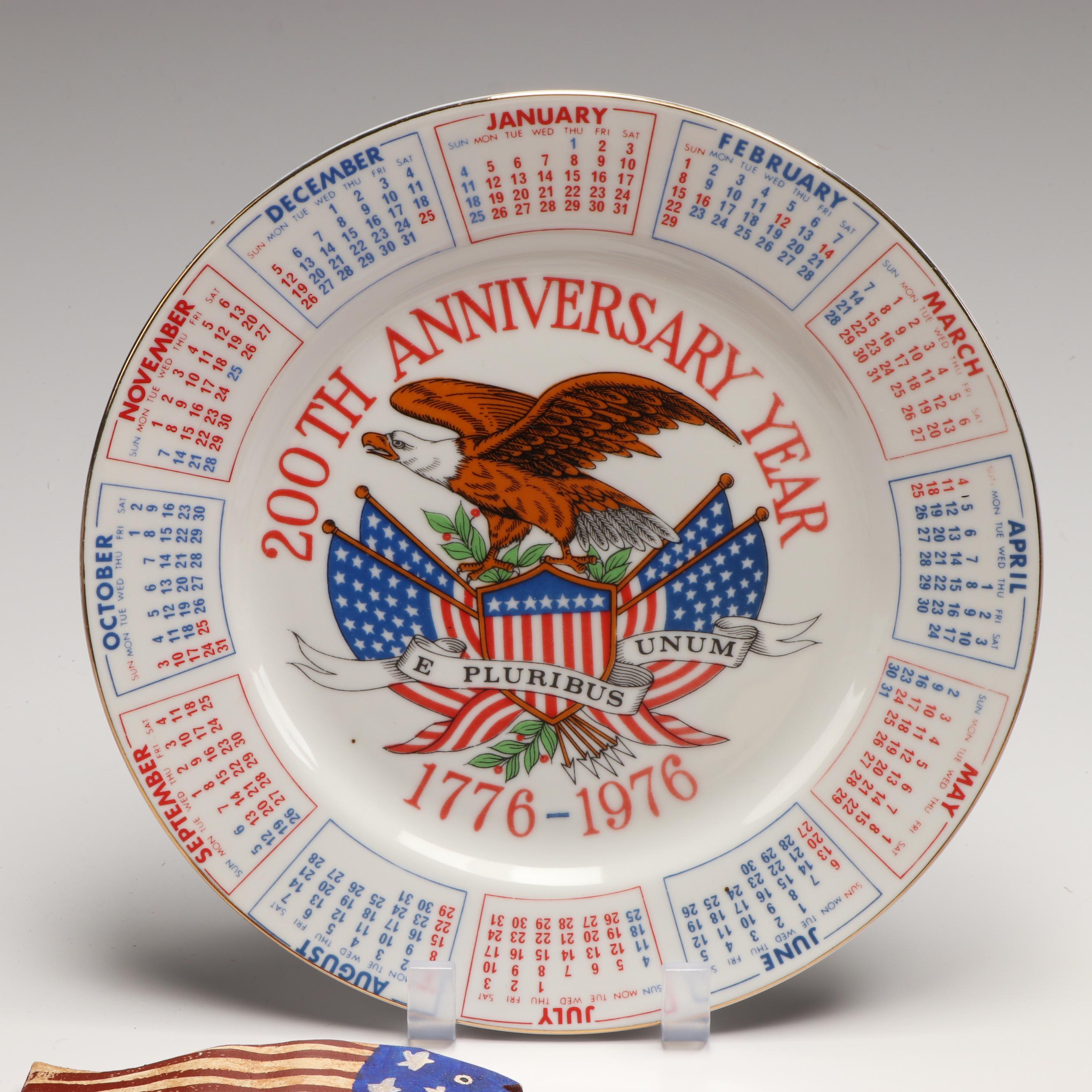 Carved Wood Uncle Sam and Fish Figures with Other Vintage Fourth of July Décor