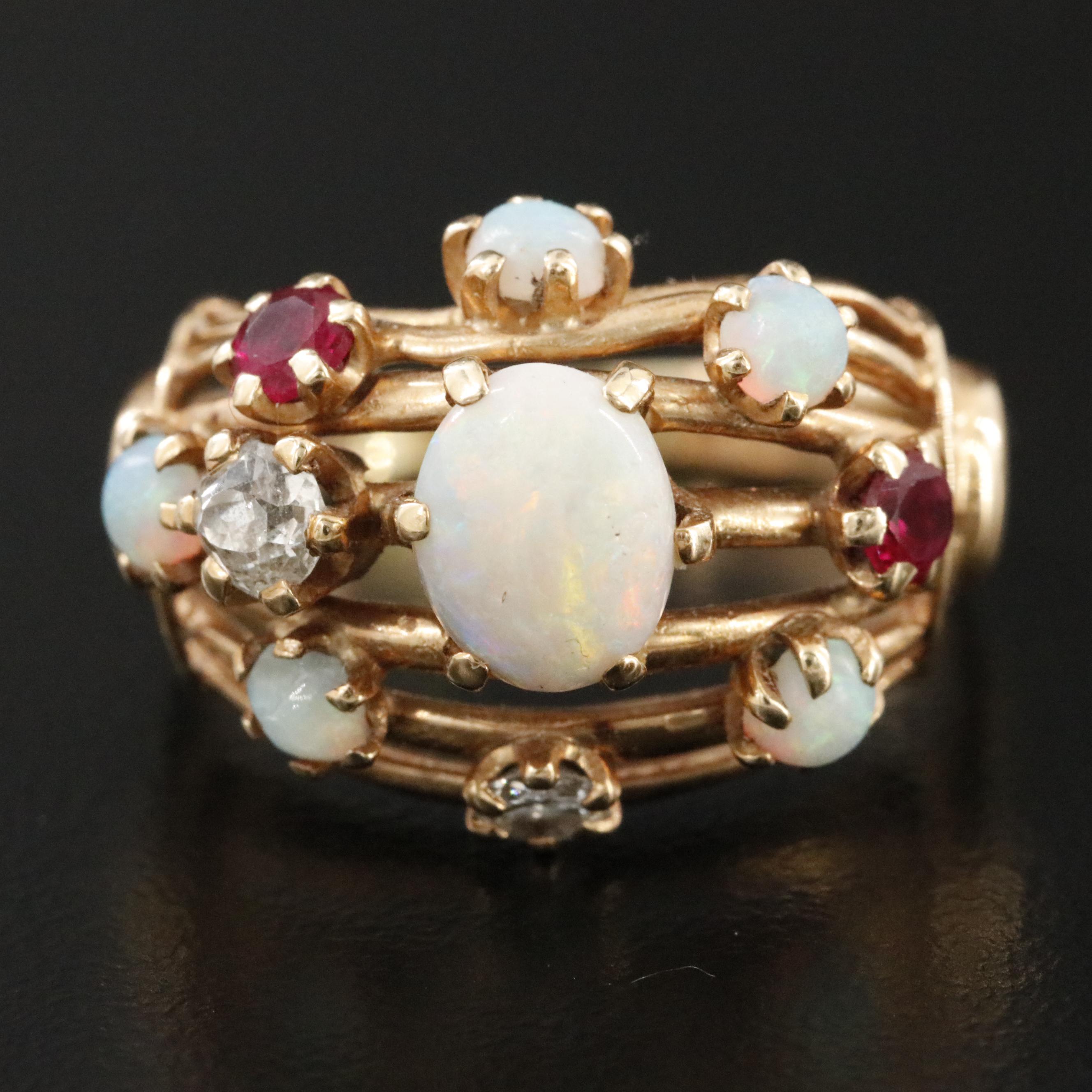 Baden & Foss Inc. 14K Opal, Ruby and Diamond Ring