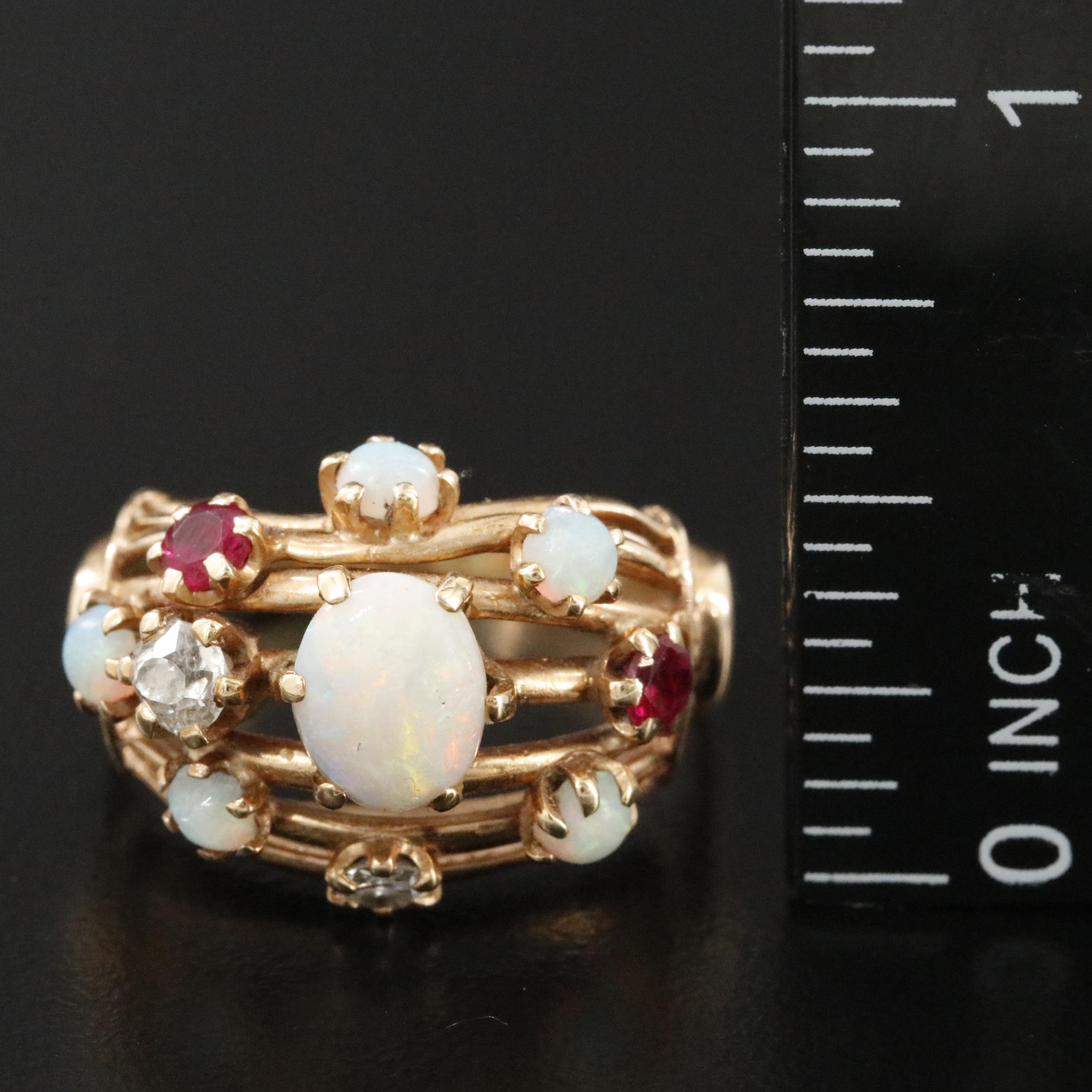 Baden & Foss Inc. 14K Opal, Ruby and Diamond Ring