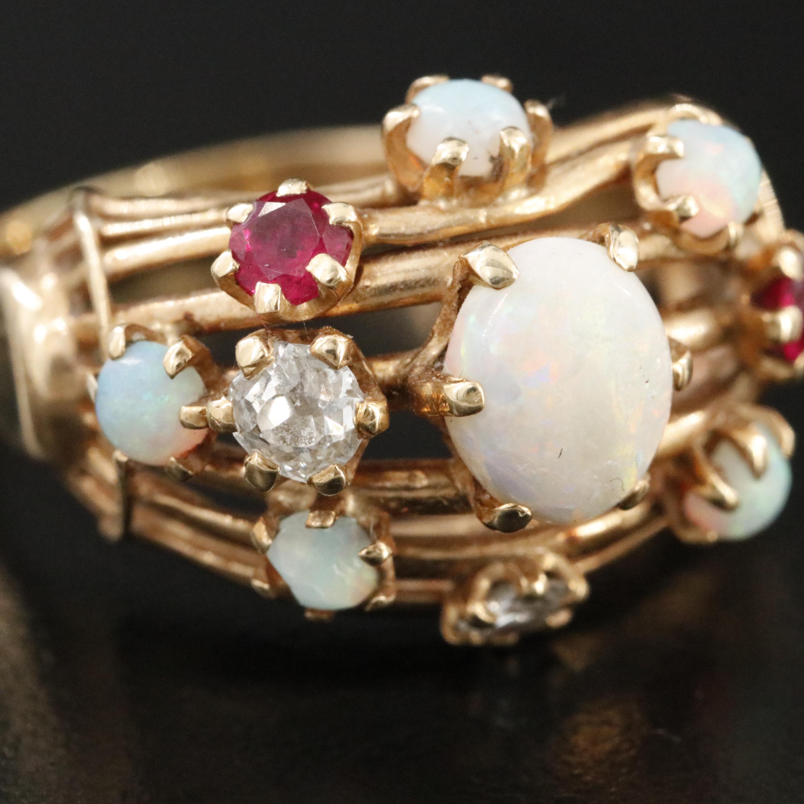 Baden & Foss Inc. 14K Opal, Ruby and Diamond Ring