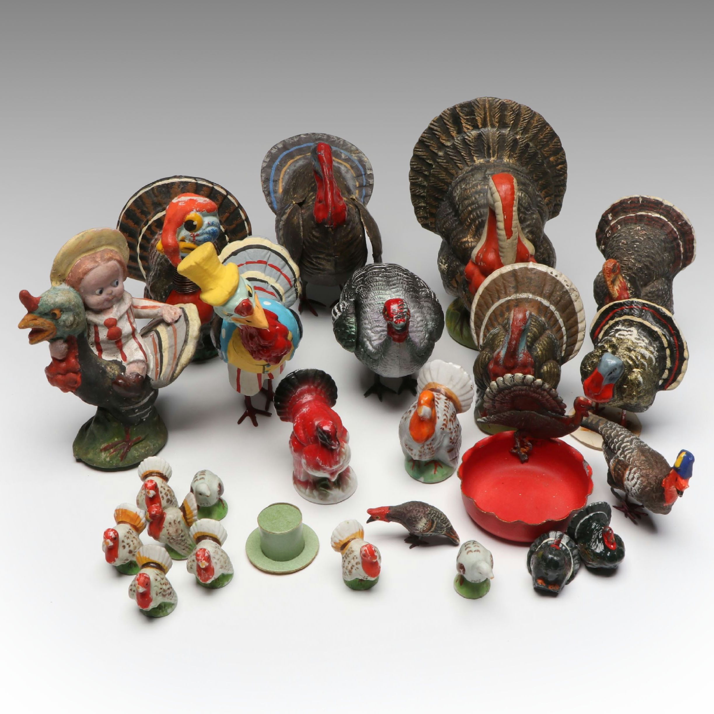 German Papier-Mâché with Other Turkey Figurines, Mid-20th Century