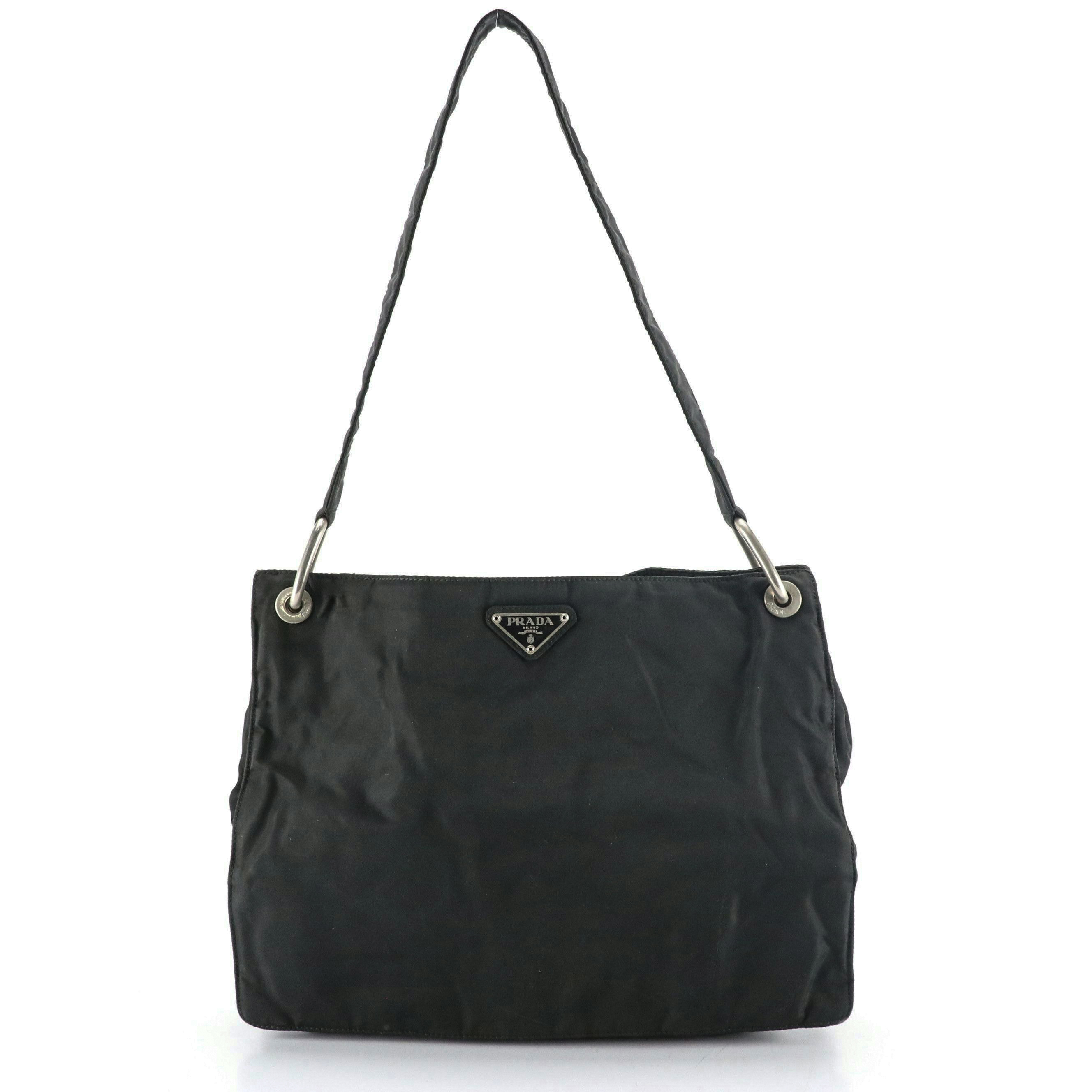 Prada Middle Zip Tote Bag in Black Tessuto Nylon