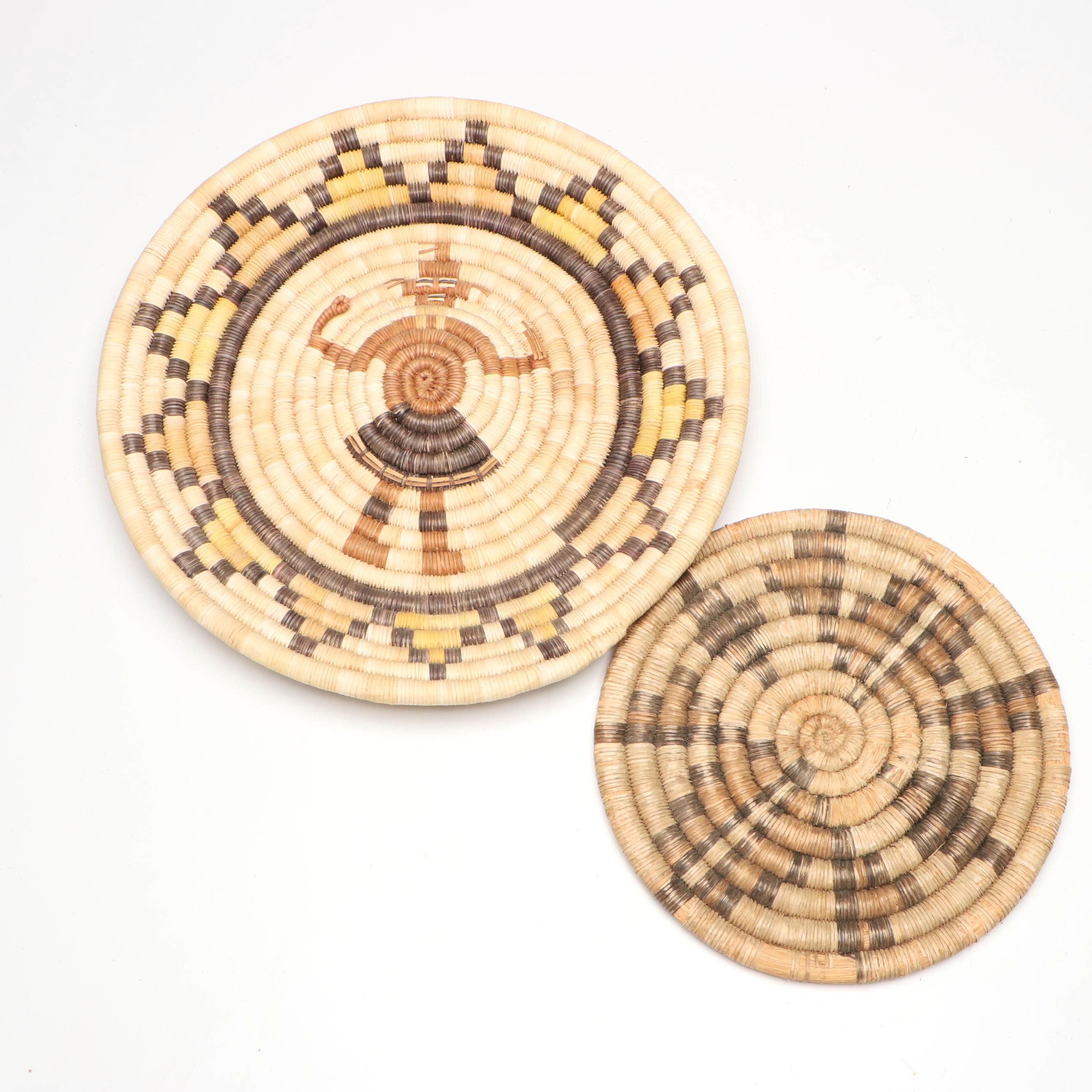 Hopi Style Handwoven Grass Coil Basket Plaques, Mid-20th Century