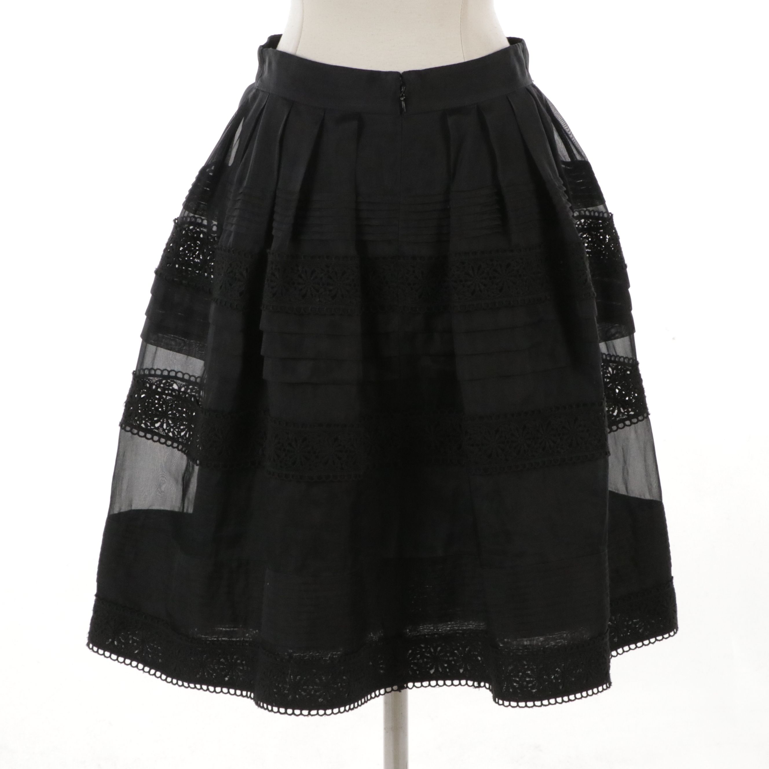 Temperley London Black Tiered Silk Skirt with Lace Detailing