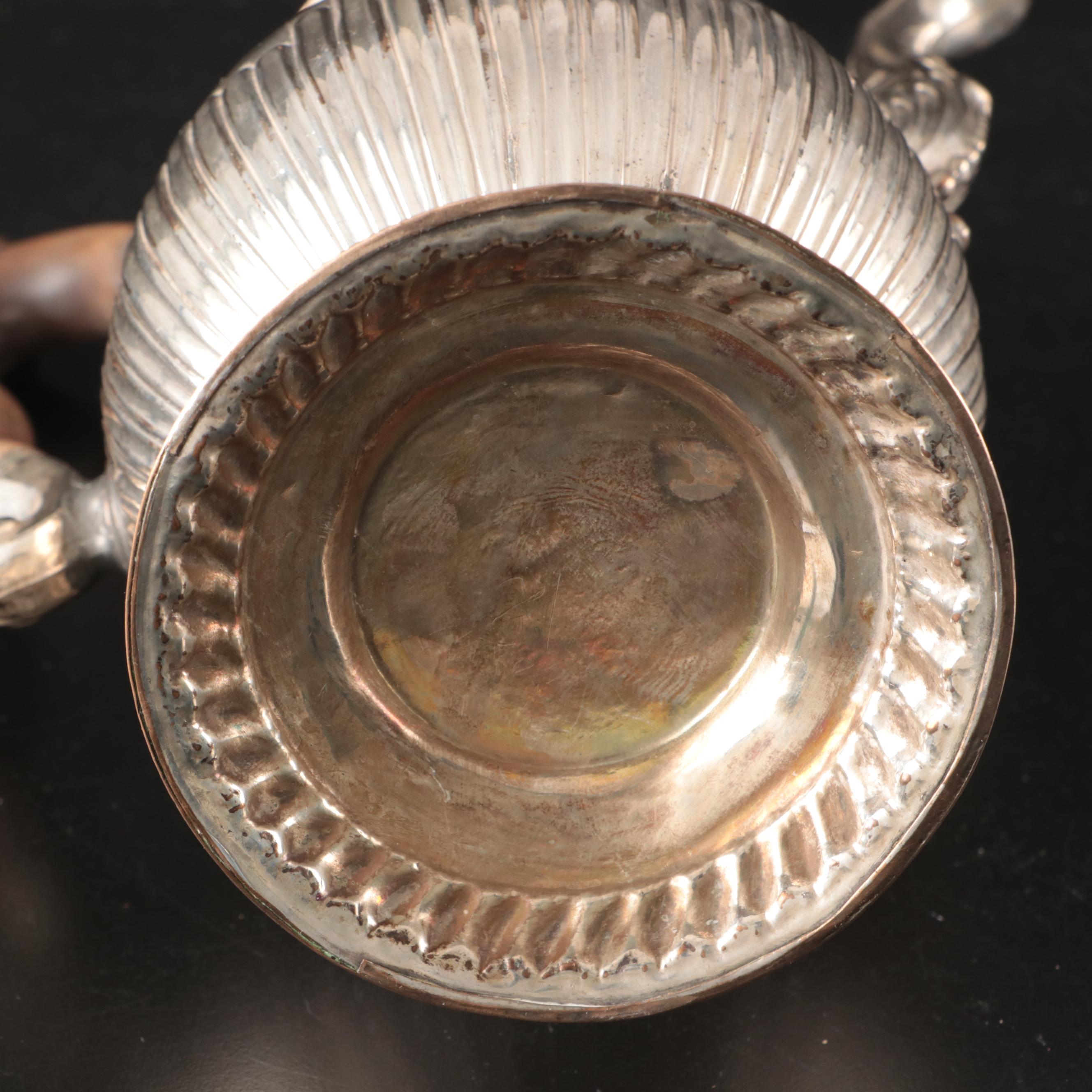 Silver Plate Portrait Medallion Swing Basket with Wooden Handled Coffee Pot